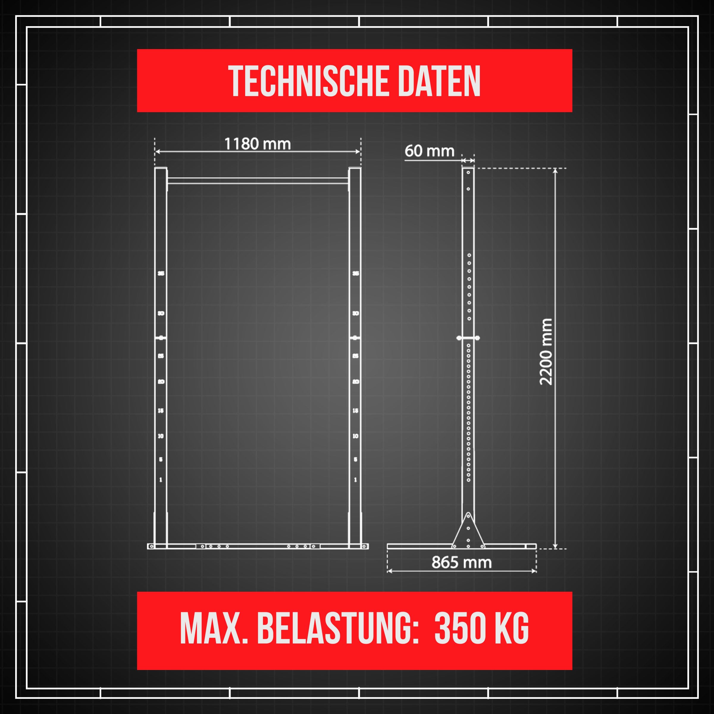 K-Sport: PROFI Langhantelablage | Squat Rack | extrem belastbarer Kniebeugeständer | Premium Rack bis 350kg belastbar