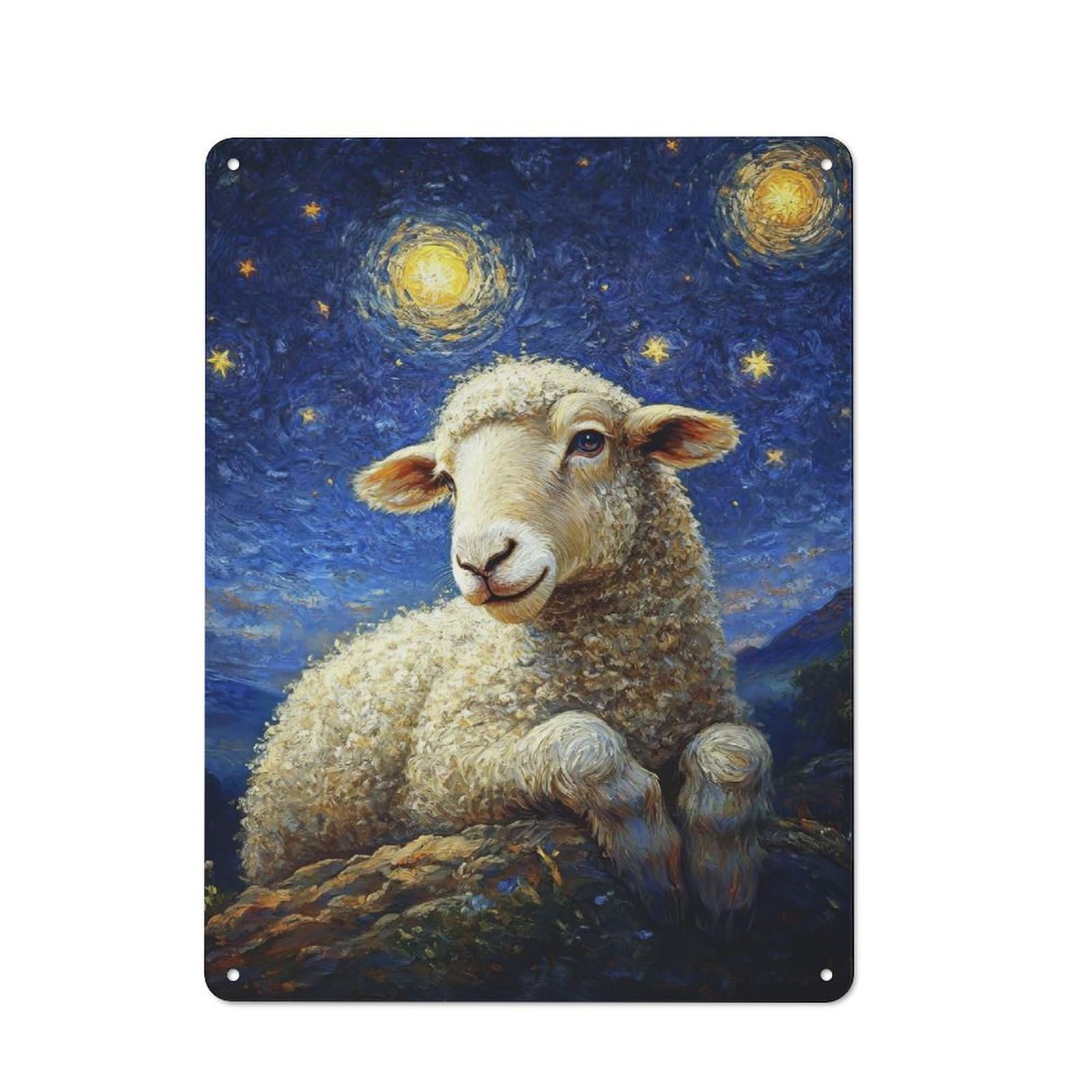 Junmoney Sheep Under Starry Night Rustic Tin Wall Sign 40X30cm Featuring Bistro Wall Plaque For Restaurant, Kitchen, Counter Or Breakfast Nook