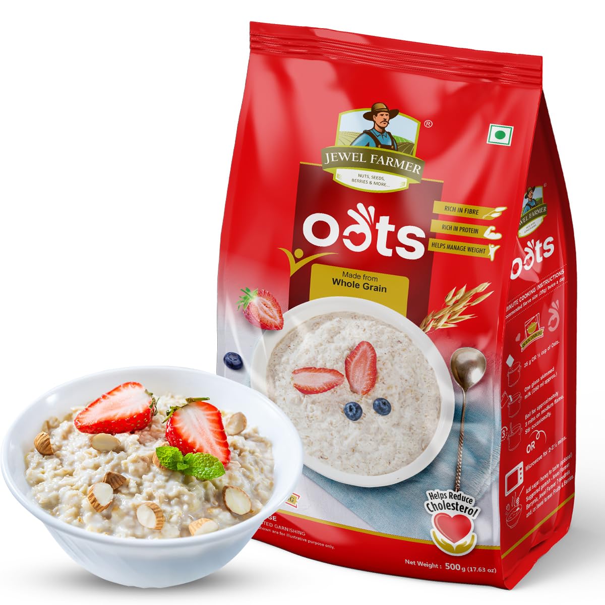 JEWEL FARMER Instant Oats 500gm High Protein Ready to Eat Healthy & Delicious Food Helps in Weightloss with Assorted Vegetables and Seasoning Cereal for Breakfast (B0C46N8K87) Amazon Price History, Amazon Price Tracker