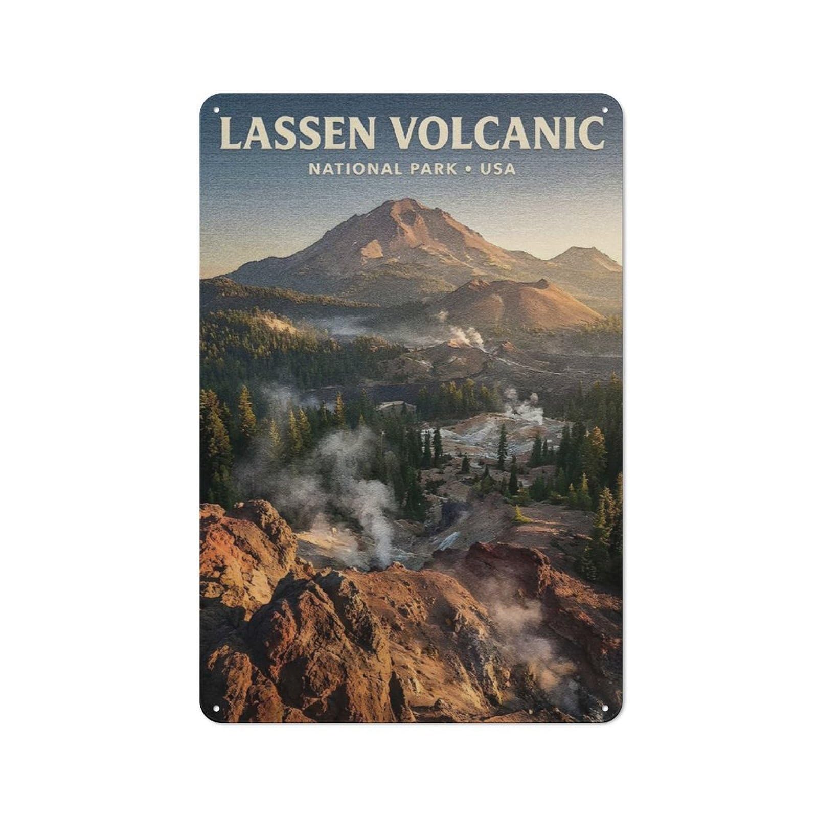 Junmoney Style-12 Rustic Tin Sign 30X20cm Featuring Lassen Volcanic National Park For Café Or Home Bar, Gift Idea At Christmas For Hospitality Decor Collectors