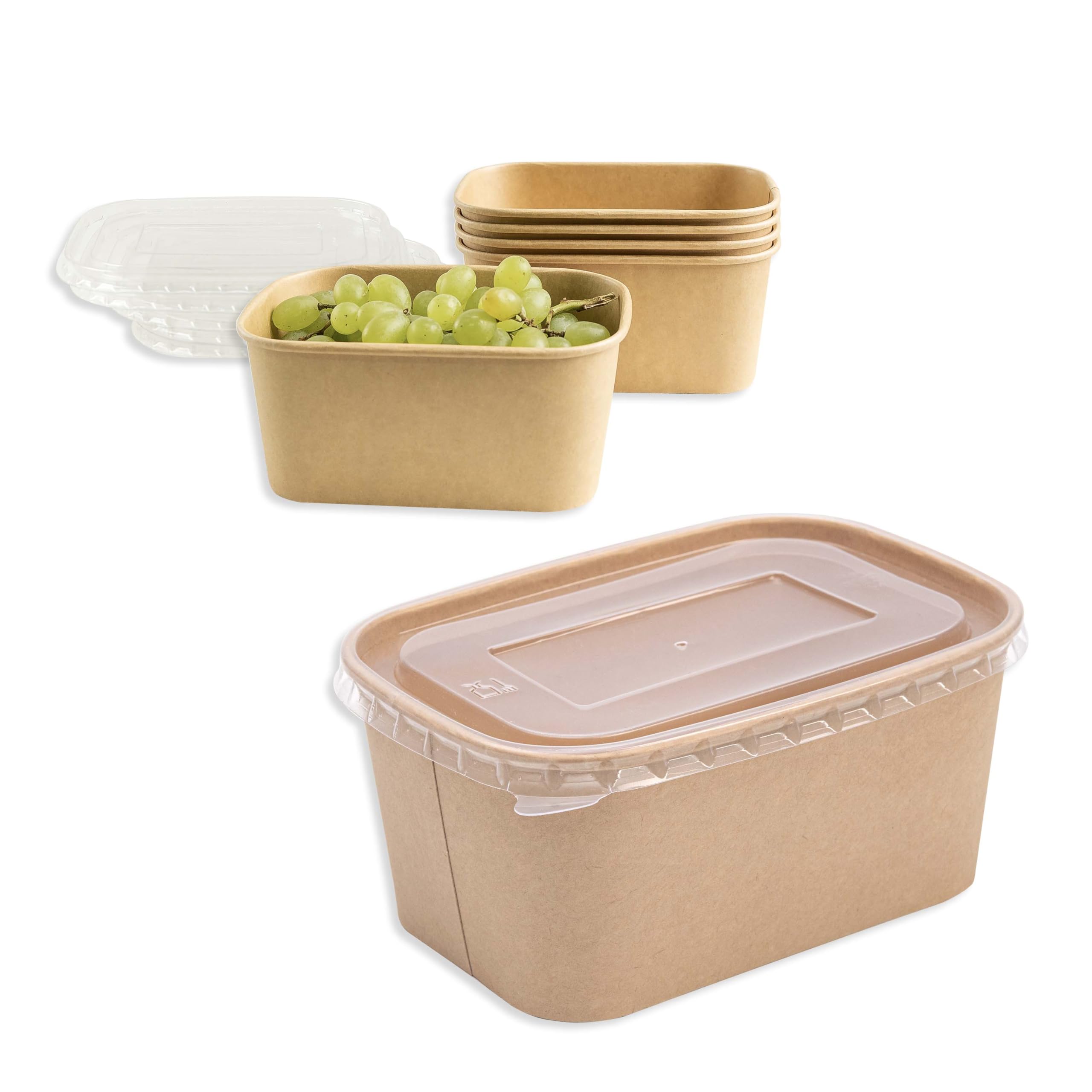 Lot de 50 saladiers rectangulaires 1000 ML en Papier Kraft jetables avec Couvercle en Pet | Boîtes Alimentaires pour salades, Repas à emporter