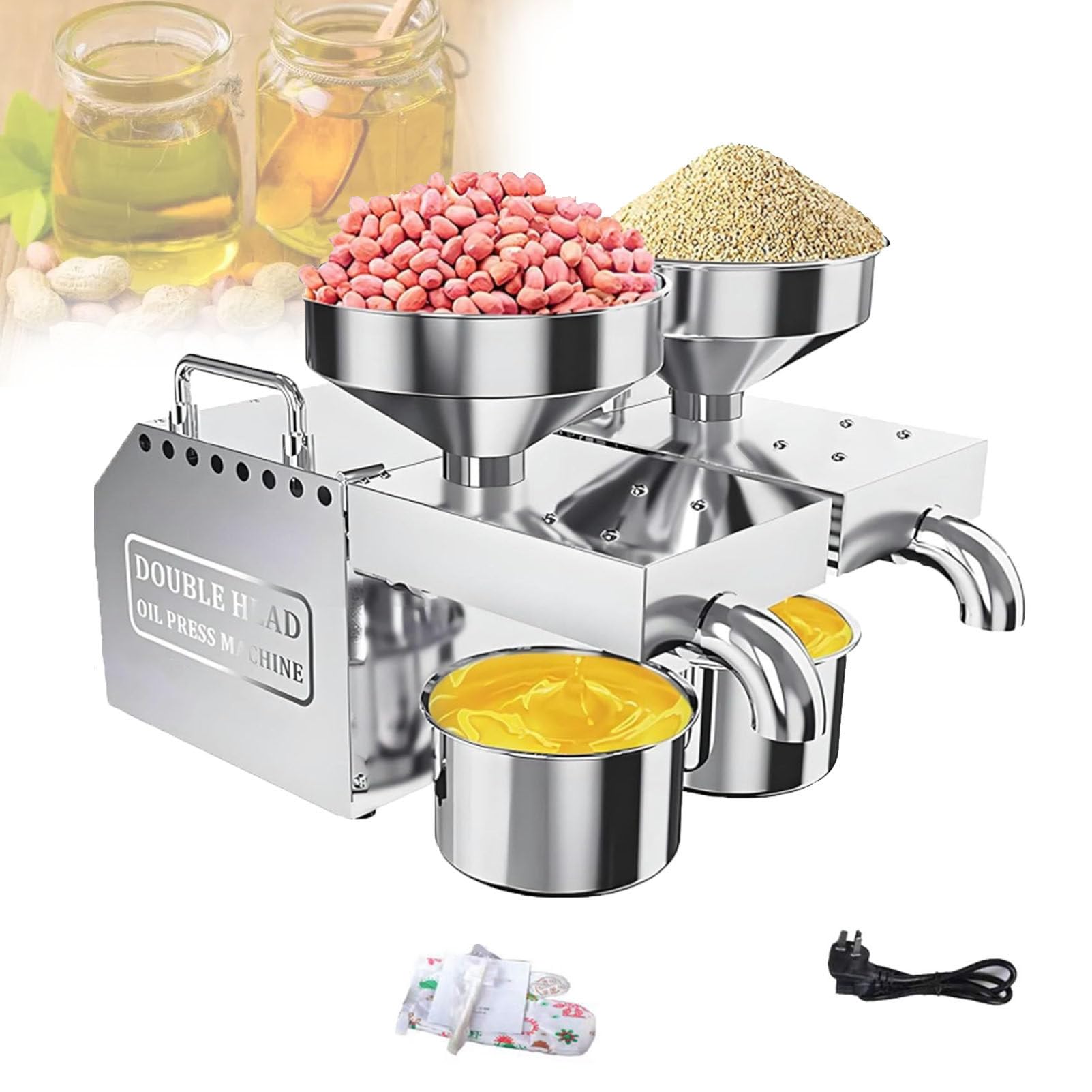 Pfps Automatic Oil Press Machine, with Intelligent Control, Hot & Cold Press Extractor for Peanut, Sesame, Sunflower Seeds, Dual Outlet Design