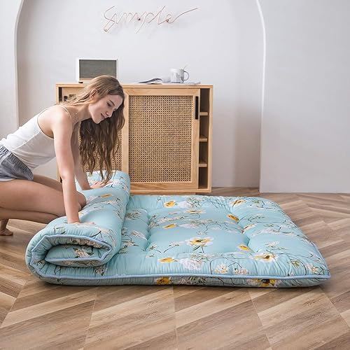 Miniatura 8 de MAXYOYO Colchón de suelo coreano floral rústico, colchón de futón japonés, cama plegable, colchón enrollable, colchón de camping, tumbona, cama y