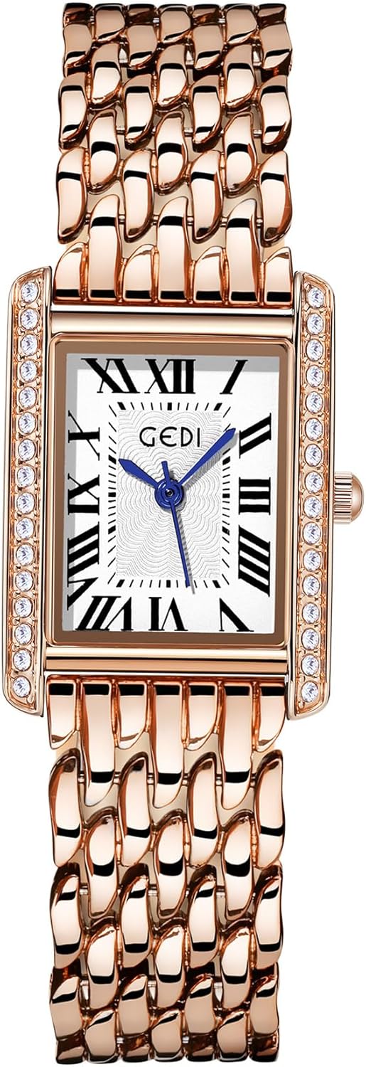 Gold Watches for Women Updated Ladies Quartz Wrist Watchs Stainless Steel Band Women’s Small Dainty Gold Watch Luxury Casual Fashion Bracelet Womens Waterproof Casual Roman Numerals Tools Included