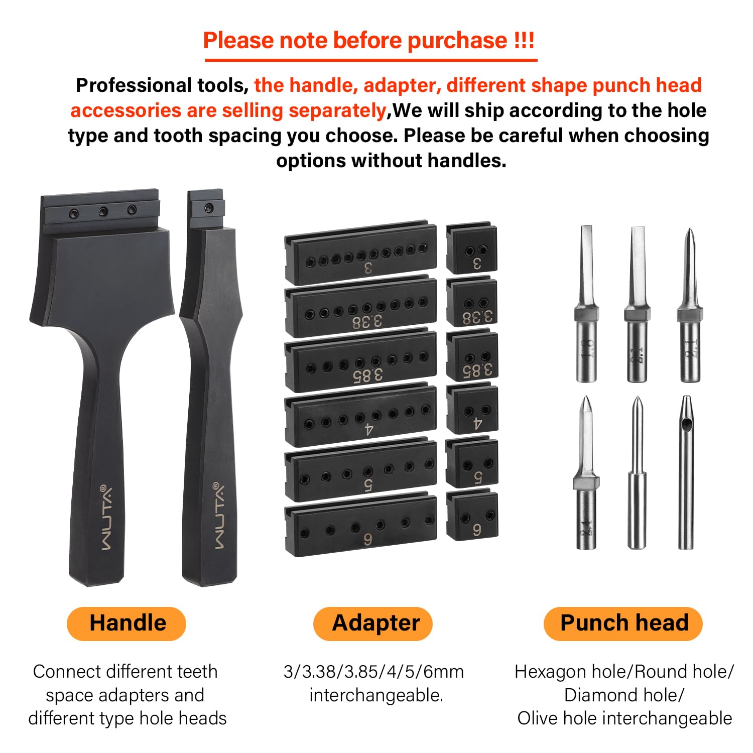 WUTA Perforatrice rimovibile per cuoio, versatile e versatile, set di strumenti per cuoio, punzone per cuoio, punzone per cuoio, punzone per cuoio, punzone per lavori fai da te (set da 3,38 mm + 3,85