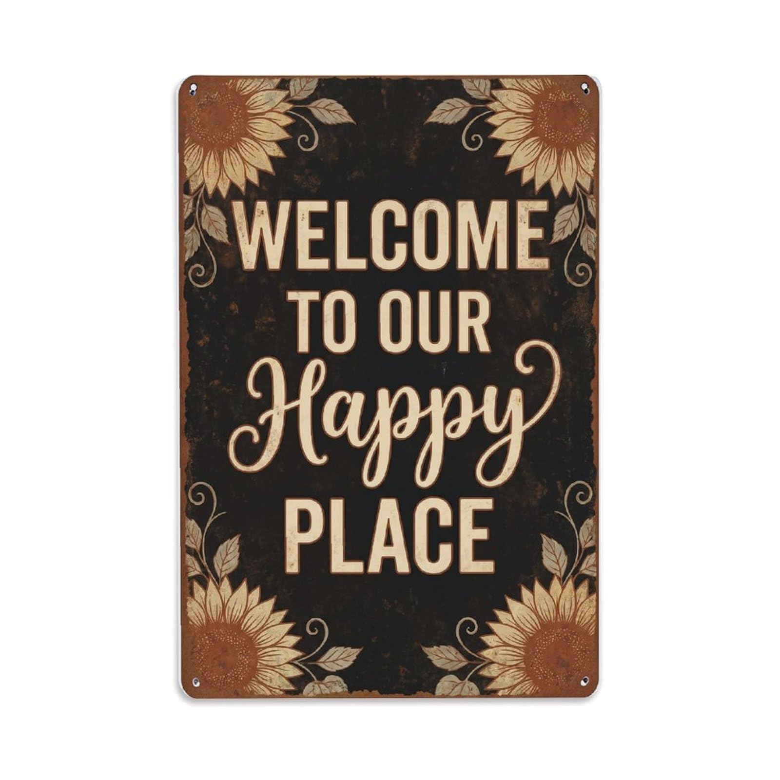 Welcome To Our Happy Place Farmhouse Entrance 2 Metal Tin Sign Plaque Wall Decor for Cafe, Club Bar, Office, Home Garden Metal Poster 8x12Inch