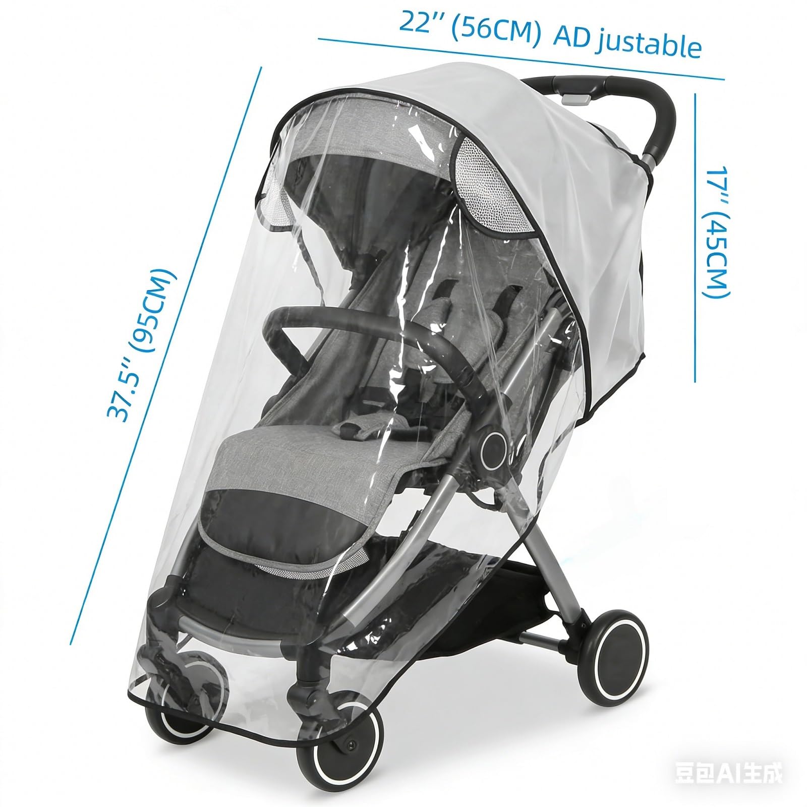 PORUPAEL Universal Rain Cover for Pushchair and Pram, Transparent Weather Shield with Breathable Design, Protects from Rain - Image 2