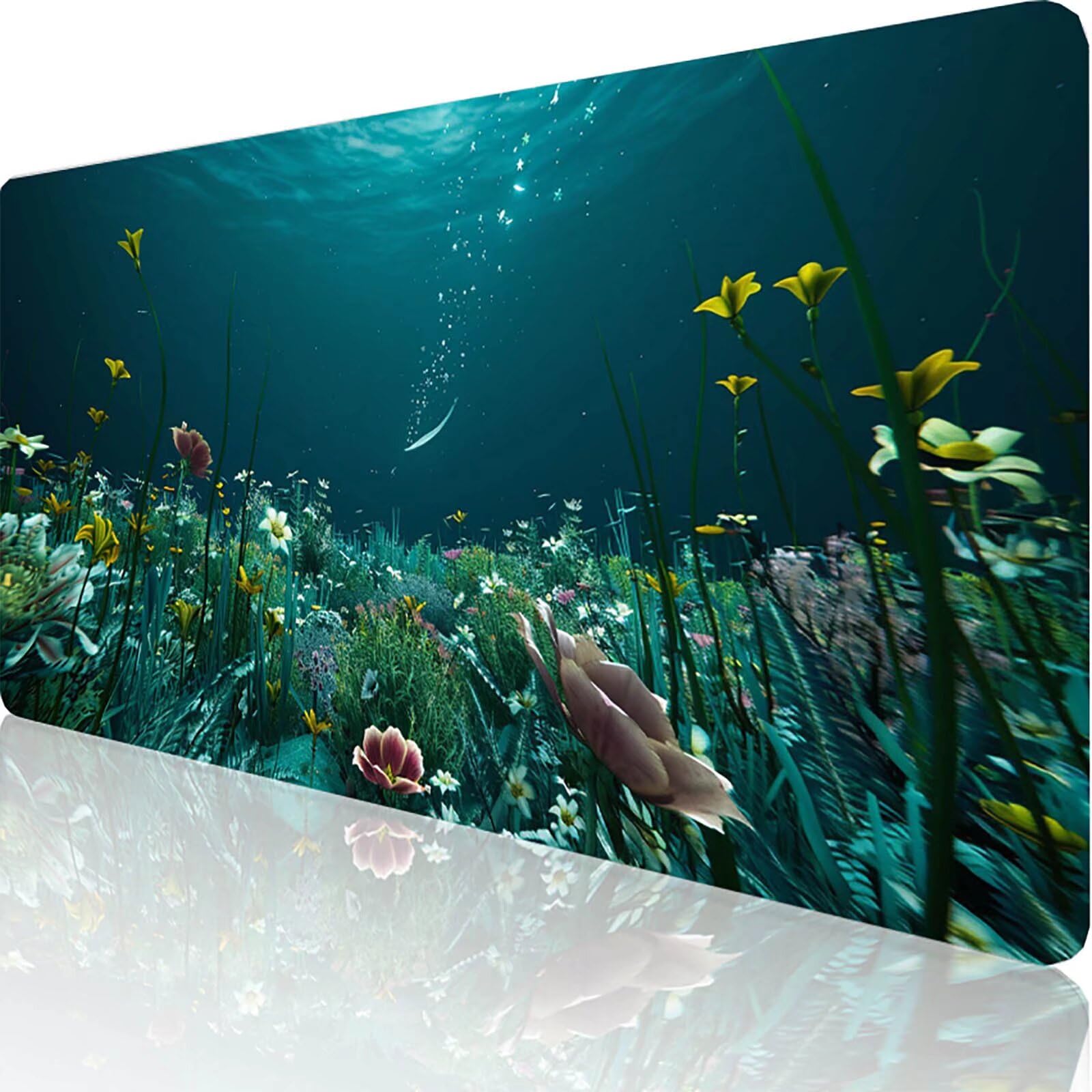 Zielona podkładka pod mysz z kwiatami XXL 1400 x 600 x 3 mm podkładka pod mysz do gier akcesoria biurowe, zmywalna, antypoślizgowa guma, wysoka precyzja i szybkość, pod biurko ręczne dla gracza Q-6-M