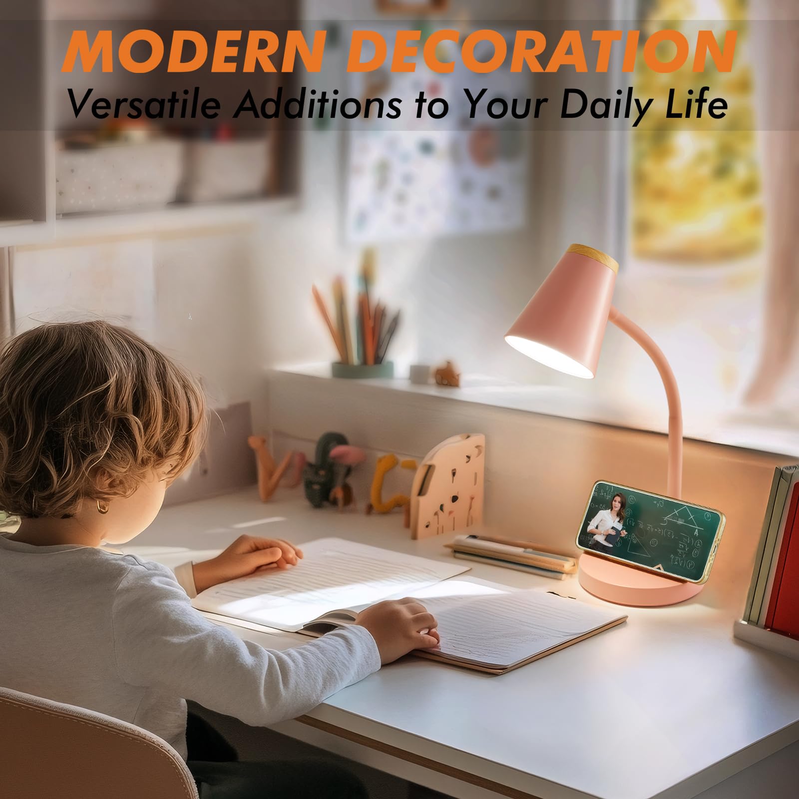 EJIAXIN Schreibtischlampen für Home Office – Kleine LED-Schreibtischlampe, Touch, dimmbar, Leselicht für Studentenwohnheim, verstellbar, flexibel, Schwanenhals, Tischlampe für Nachttisch, Schlafzimmer