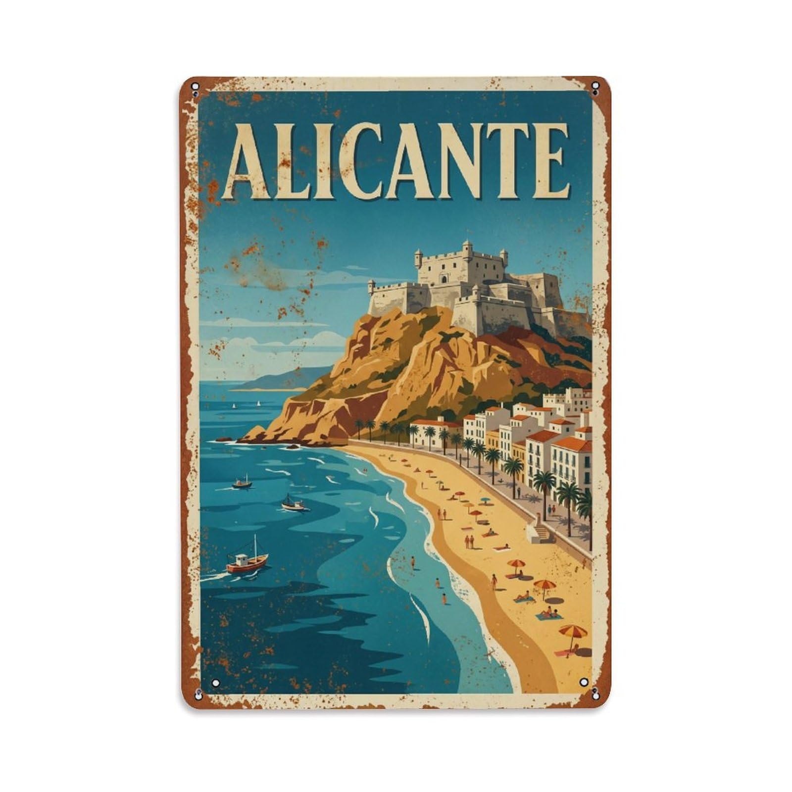 Cmhok Vintage Style Vintage Travel Alicante Spain Metal Tin Sign Wall Decor For Cafe, Club, Garden Metal Poster 8X12inch