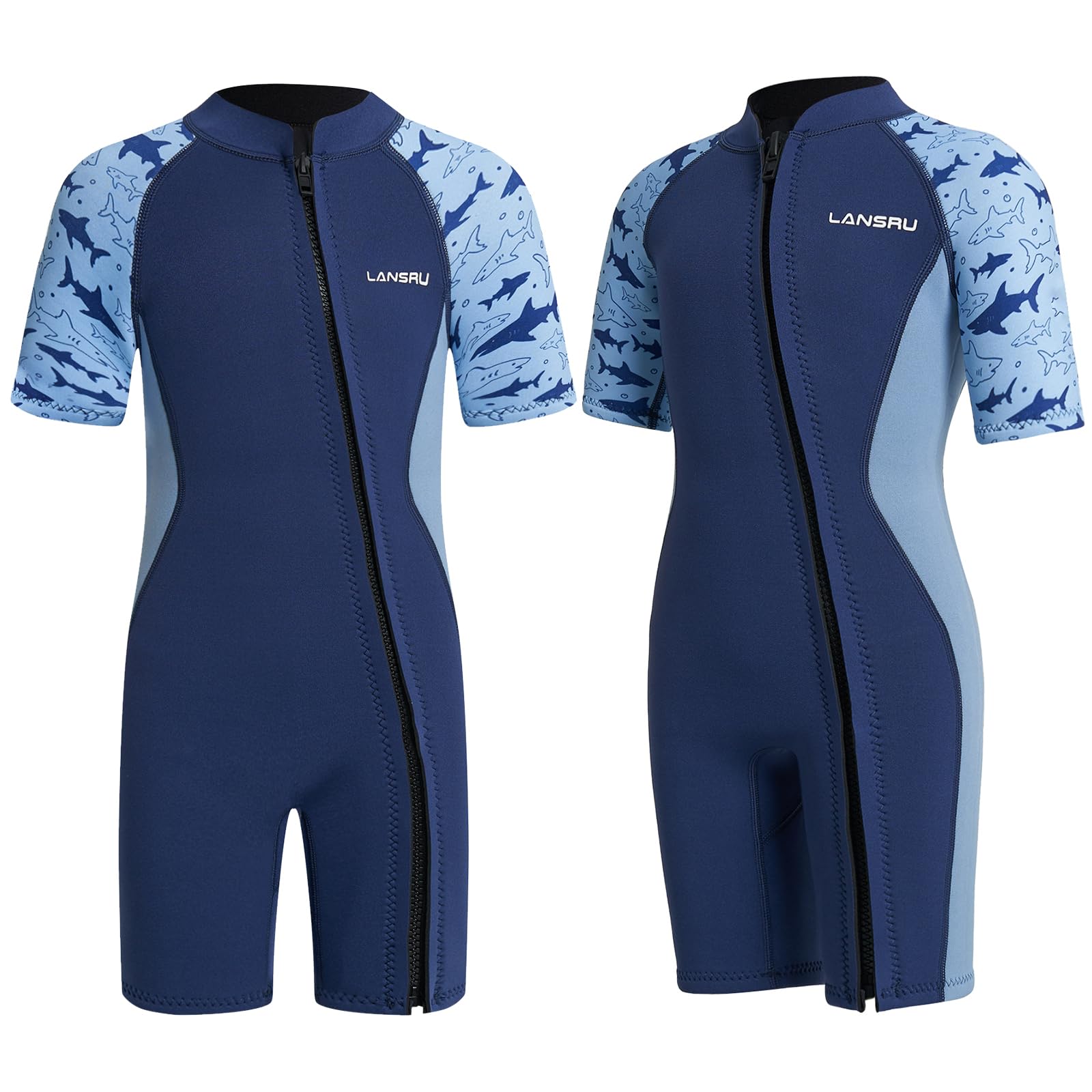 Combinaison courte en néoprène SCR pour enfants de 2 mm - Pour garçons et filles - Matériau plus sûr - Protection UV - Fermeture éclair à l'avant pour les cours de natation - Garde au chaud
