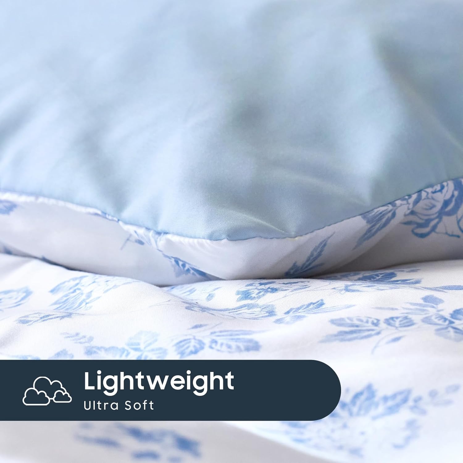 Wake In Cloud - Cottagecore Comforter Set, Floral Vintage Flower Shabby Chic Coquette Aesthetic for Women Teen Girls, Soft Lightweight Dorm Bedding, 3 Pieces, Light Blue, Twin/Twin XL Size - Image 7