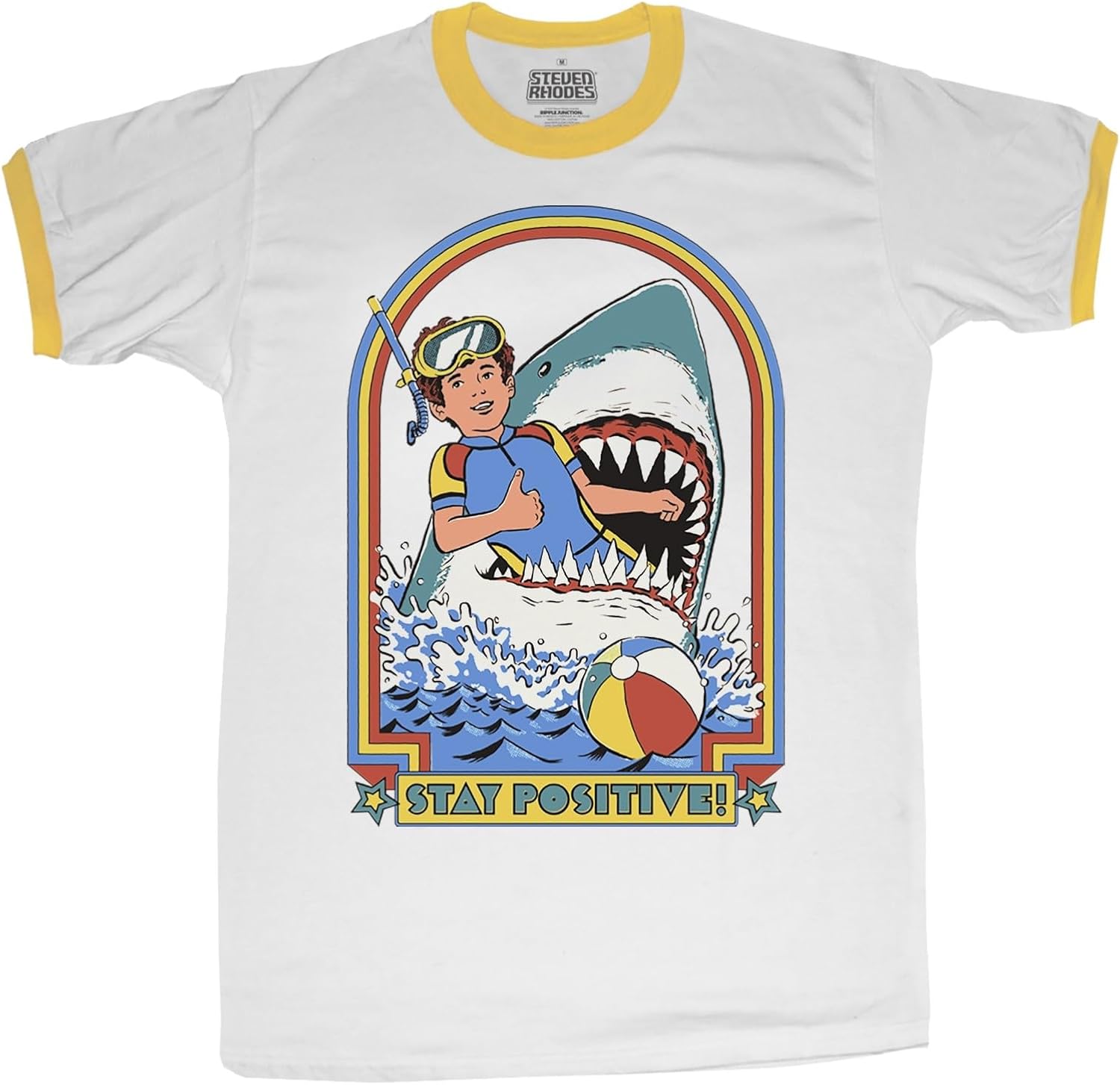 Product image of Ripple Junction Steven Rhodes Men's Short Sleeve Ringer T-Shirt Stay Positive Vintage Retro Dark Humor Officially Licensed