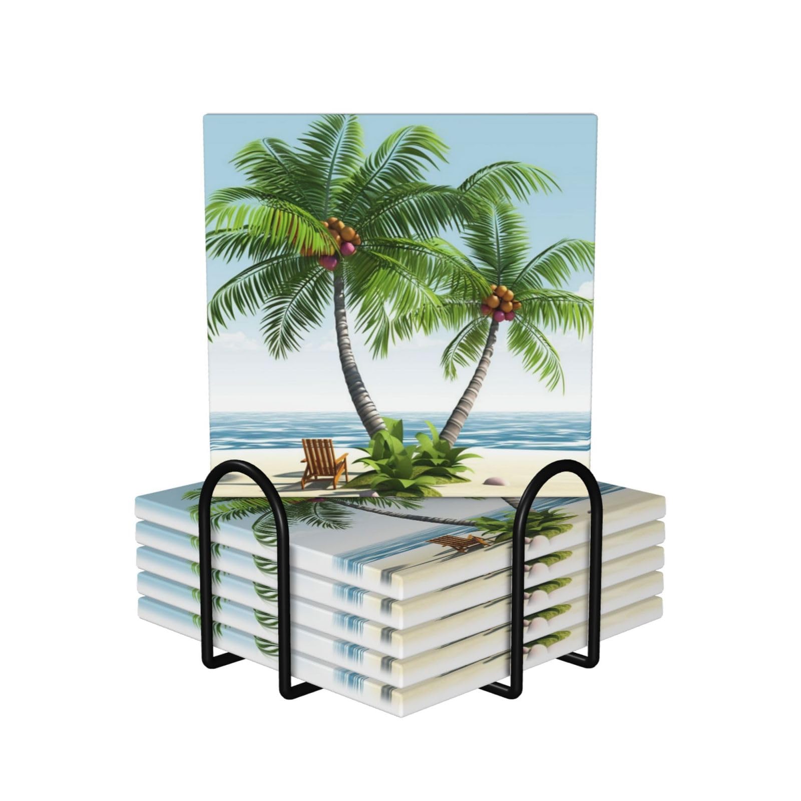 Protection de table en céramique pour apéritif et bar motif exotique de palmier