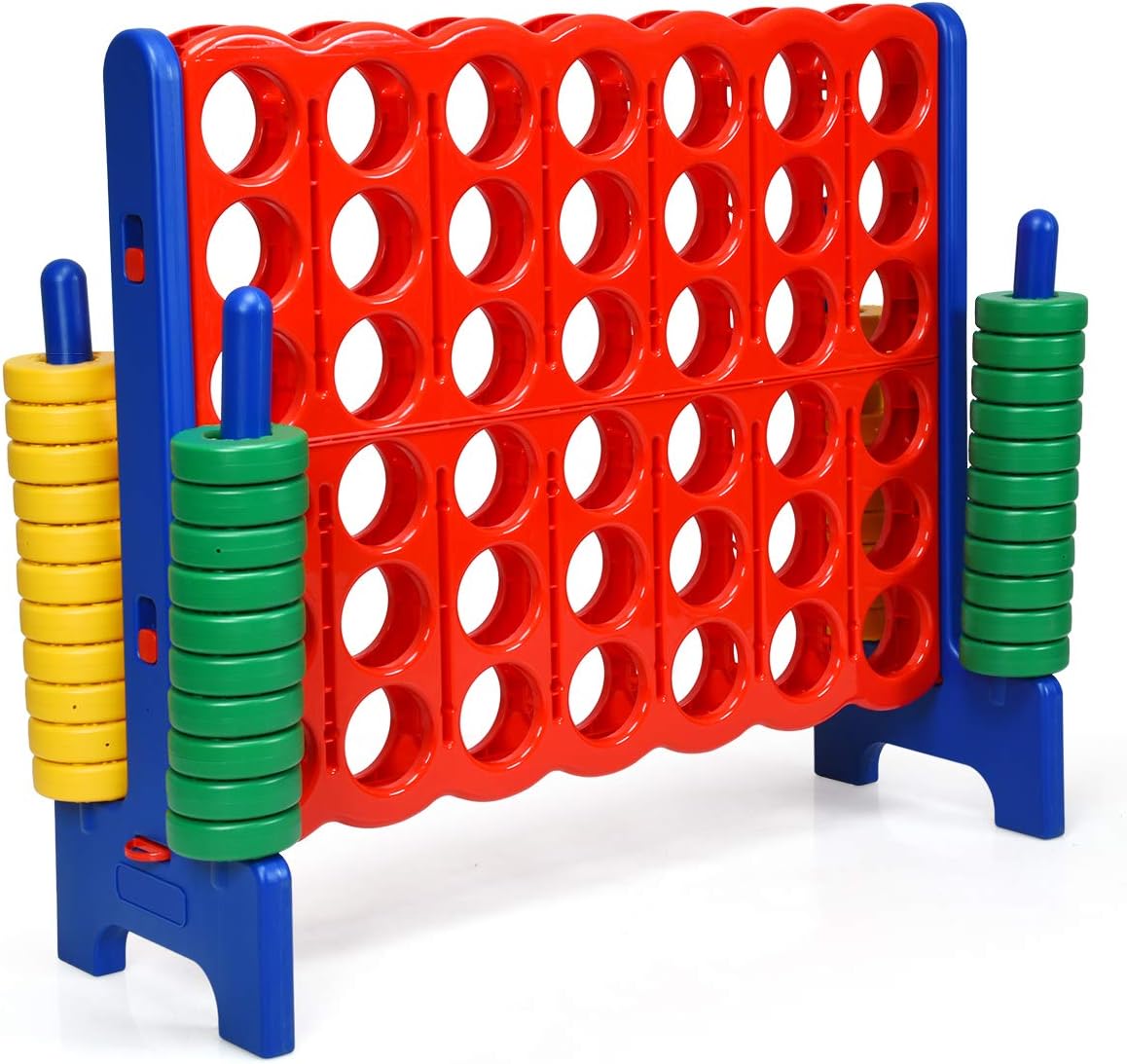 – COSTWAY Giant Connect 4, Four in A Row Game Set with 42 Jumbo Rings & Quick-Release Slider, 120 x 104cm 4-to-Score Outdoor Garden Games for Kids Adult