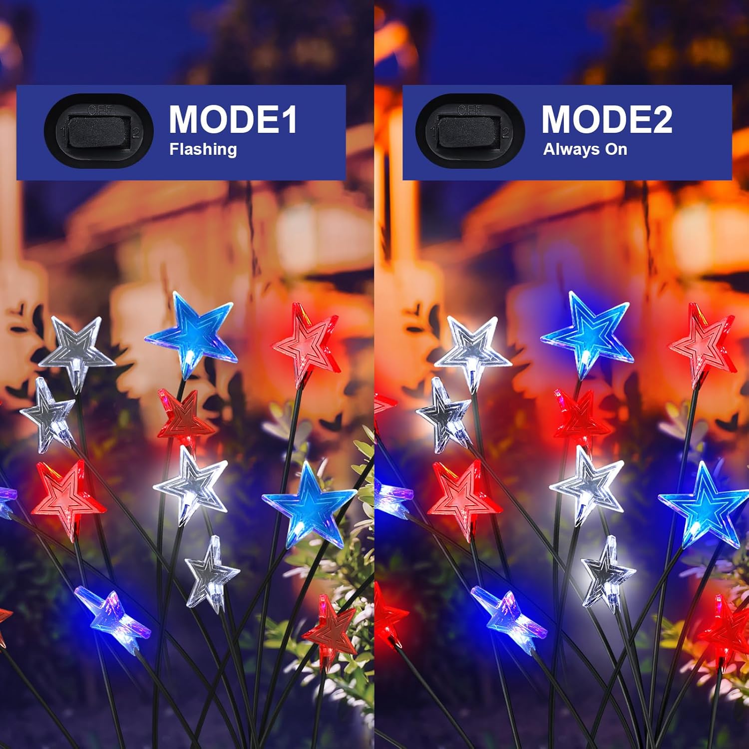 Aurelema 4 Pack 4th of July Solar Lights Outdoor Patriotic Garden Decorations Blue Red White Solar Lights Waterproof Lawn Decorations for Independent Day Pathway Yard Garden Landscape Outside Decor