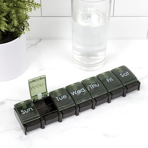 Miniatura 6 de Organizador semanal de píldoras vitaminas medicamentos compartimentos para 7 días apto para artritis sin BPA verde bosque