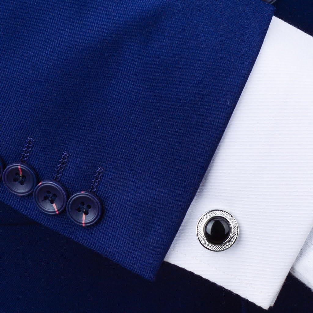 Gemelos de Camisa Francesa para Hombre con diseño de Flor de ágata Redonda de Metal y Clavos para Camisa.