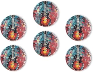 Fridge Magnets 6 Pcs Sticker Design Featuring Rock Guitar Round Strong Magnetic Glass Small Refrigerator Magnet,Home Decoration for Office Whiteboards,Classrooms,Cabinet and Dishwasher
