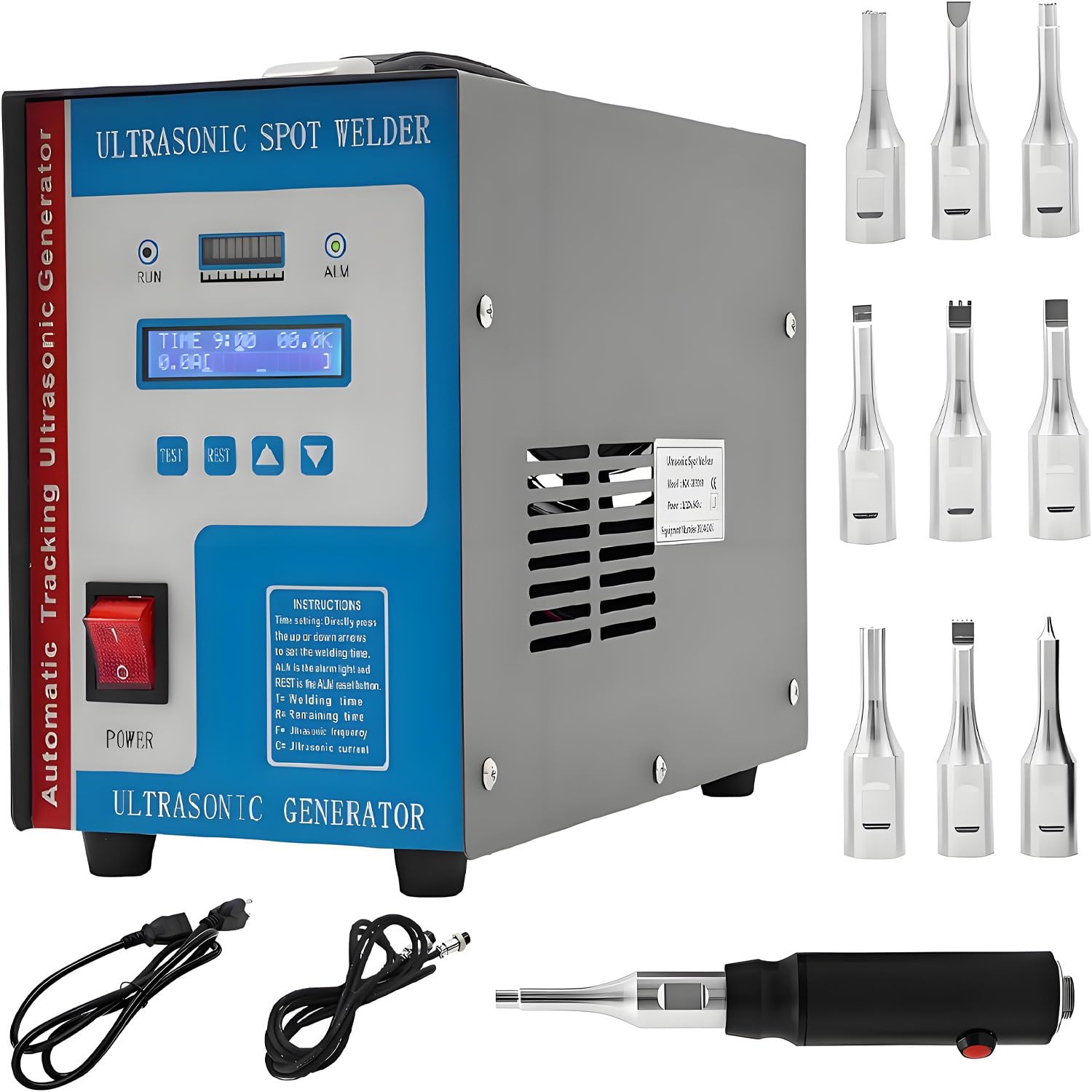 GLBMXDD Ultrasonic Spot Welder Plastic Welding Machine,700W 28KHz Portable Handheld High Frequency Plastic Spot Welding Machine for ABS PP PE AC,with 10Pcs Welding Heads