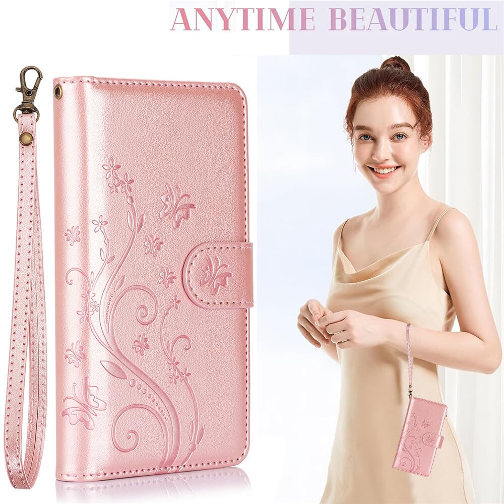 Generic Étui compatible avec Samsung Galaxy A20E / A10E (couleur : or rose) motif cuir fermeture éclair portefeuille à rabat arrière