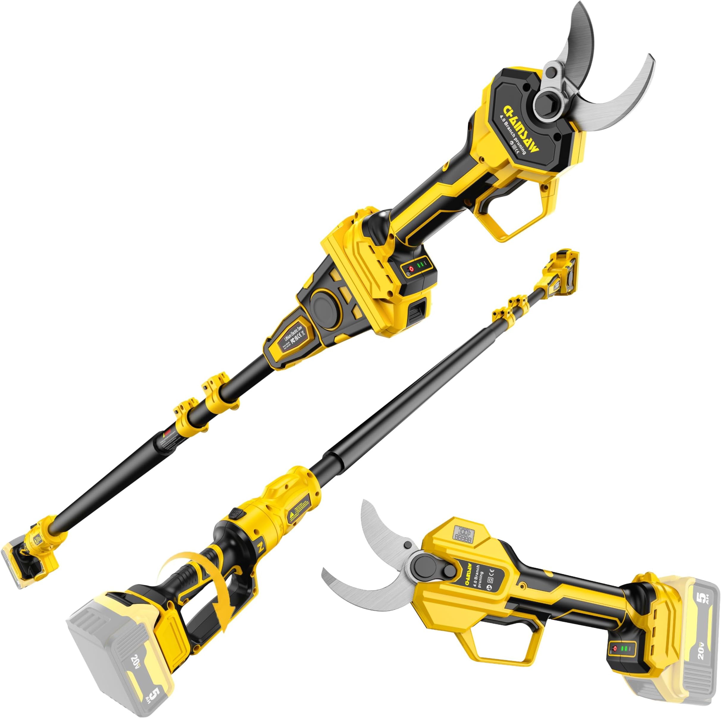 2-IN-1 Electric Pole Pruning Shears Cordless Compatibility with Dewalt 20V MAX Battery, 1.6" Cutting Diameter Pruner, 14.8 FT MAX Extension Pole Saws for Tree Trimming(NO Battery) (Pruning Shears-1)