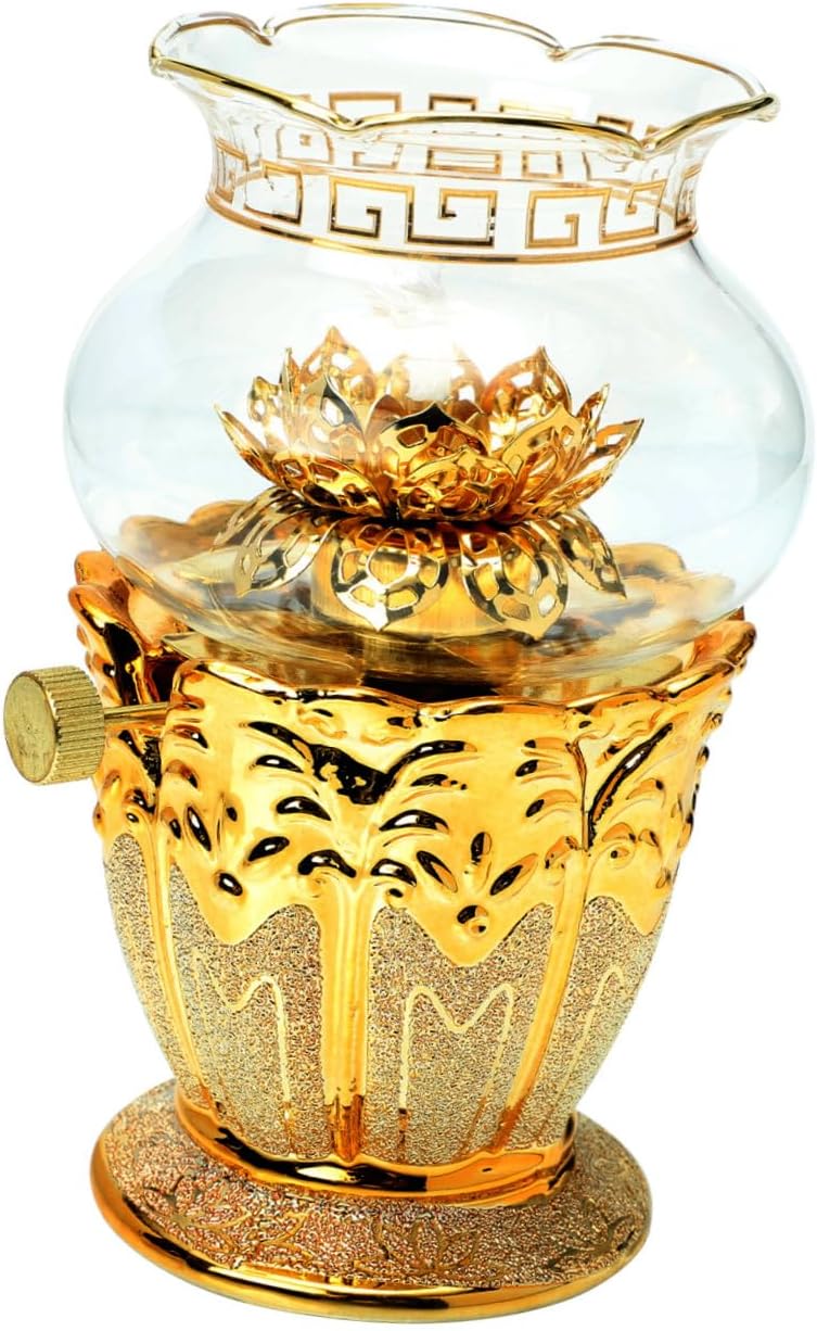 Lotus Kerosene Oil Lamp Small Everlasting Flame Decorative Lamp for Buddha Worship Indoor Use Detachable Shade Retro Style for Home Restaurant Party Ambiance