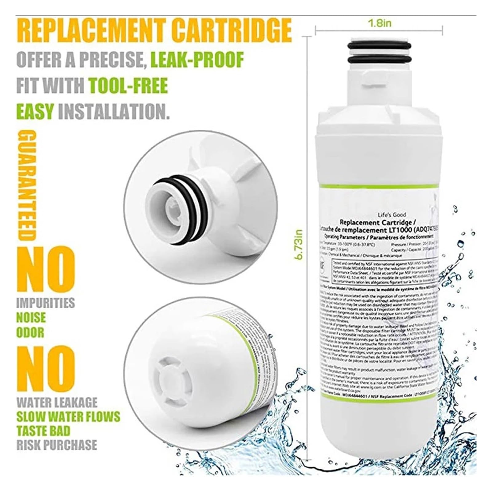 Filtro de refrigerador, ticket de reembolso, compatible con LG 9980 LT1000P, LT1000, LT1000PC, MDJ64844601, ADQ74793501, LMXS28626S, LFXS26973S(3 packs)