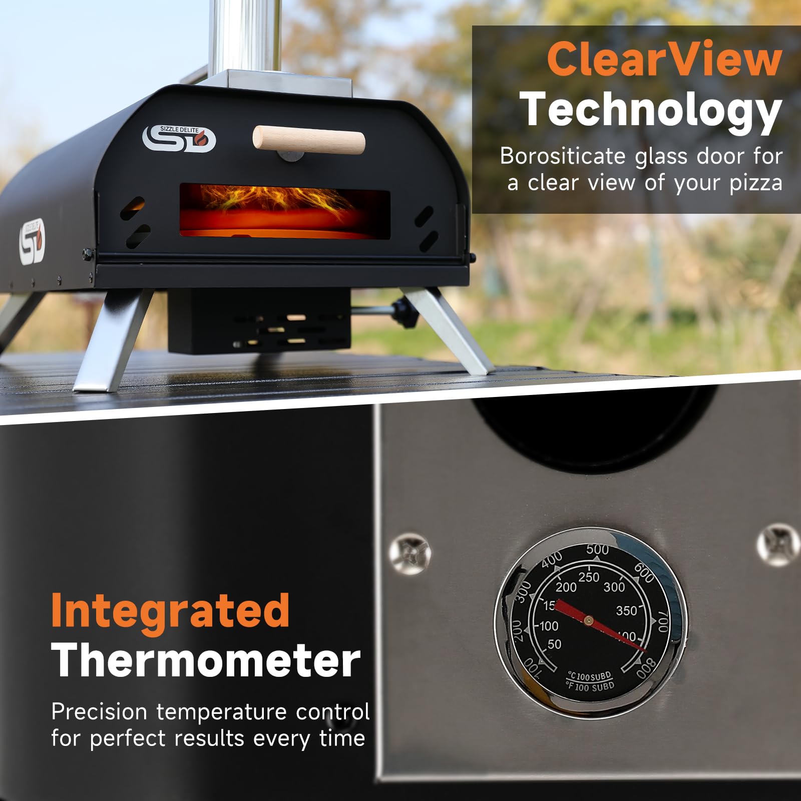 Sizzle Delite - Horno de pizza de pellets de madera de 12 pulgadas, acero inoxidable portátil, para patio trasero al aire libre