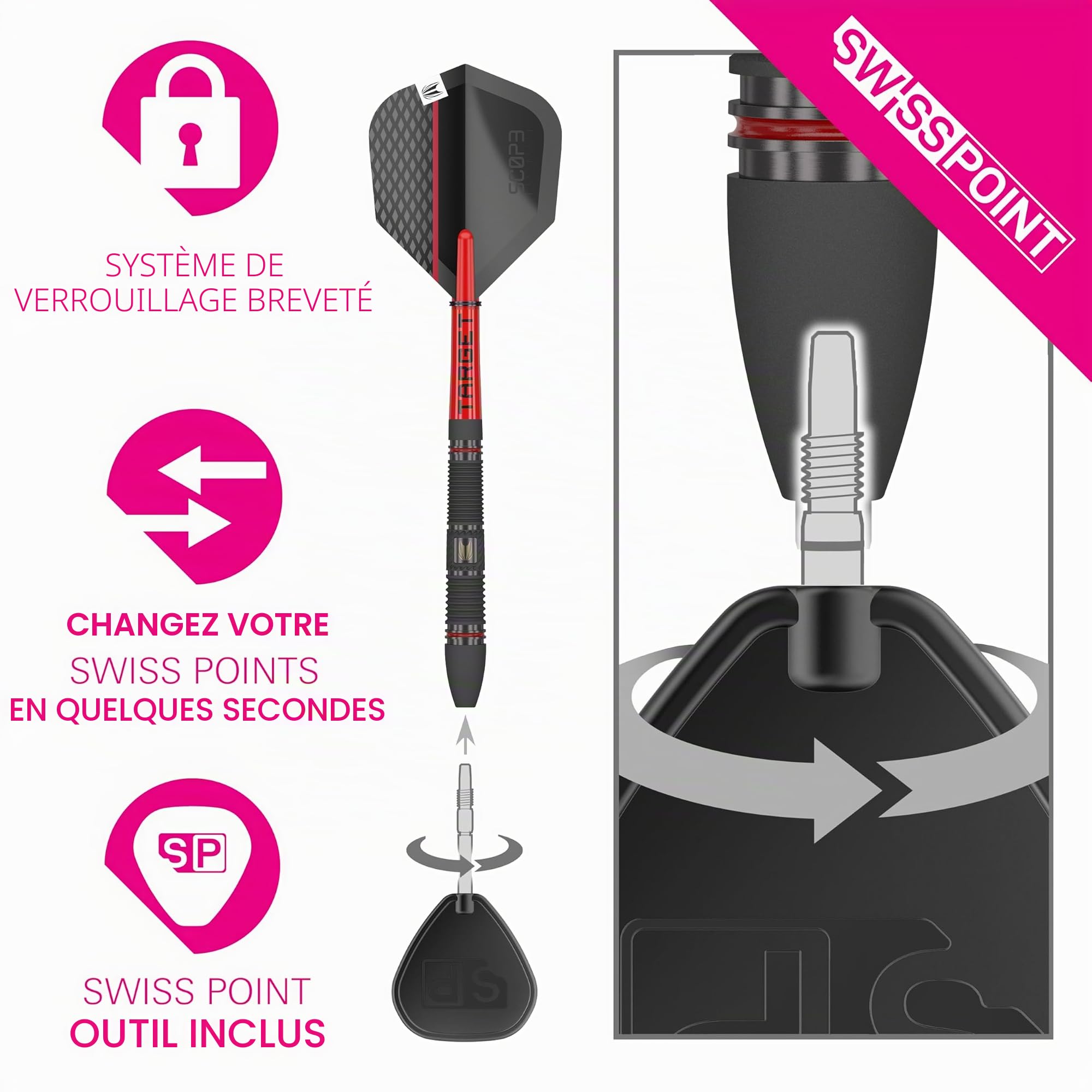 Target Darts Scope Steel Tip Swiss Point Darts, 90% Tungsten Dart Set | Fléchettes à Pointe en Acier, Set de fléchettes Professionnelles avec Pointes suisses et Outils 01/02/03/04-21G/22G/23G/24G/25G