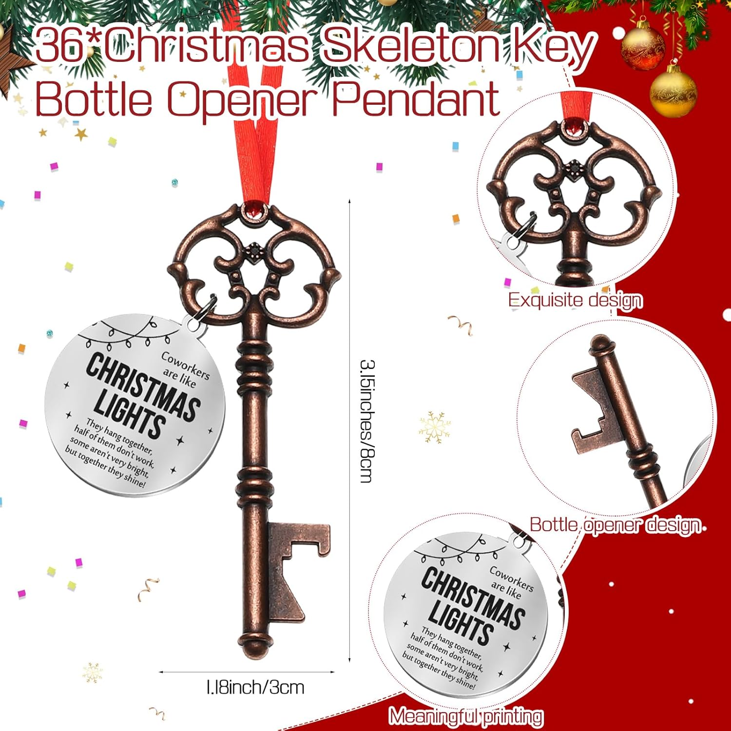 Landical 36 Sets Christmas Coworker Gift Xmas Tree Ornament Key Bottle Opener Coworkers Are Like Xmas Light Employee Appreciation Gift Thank You Card for Staff Office Team Colleague Holiday Decoration