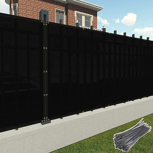 Patio 6 x 20 Fence Privacy Screen Black Commercial Grade Mesh Shade Fabric with Brass Gromment Outdoor Windscreen with Zipties