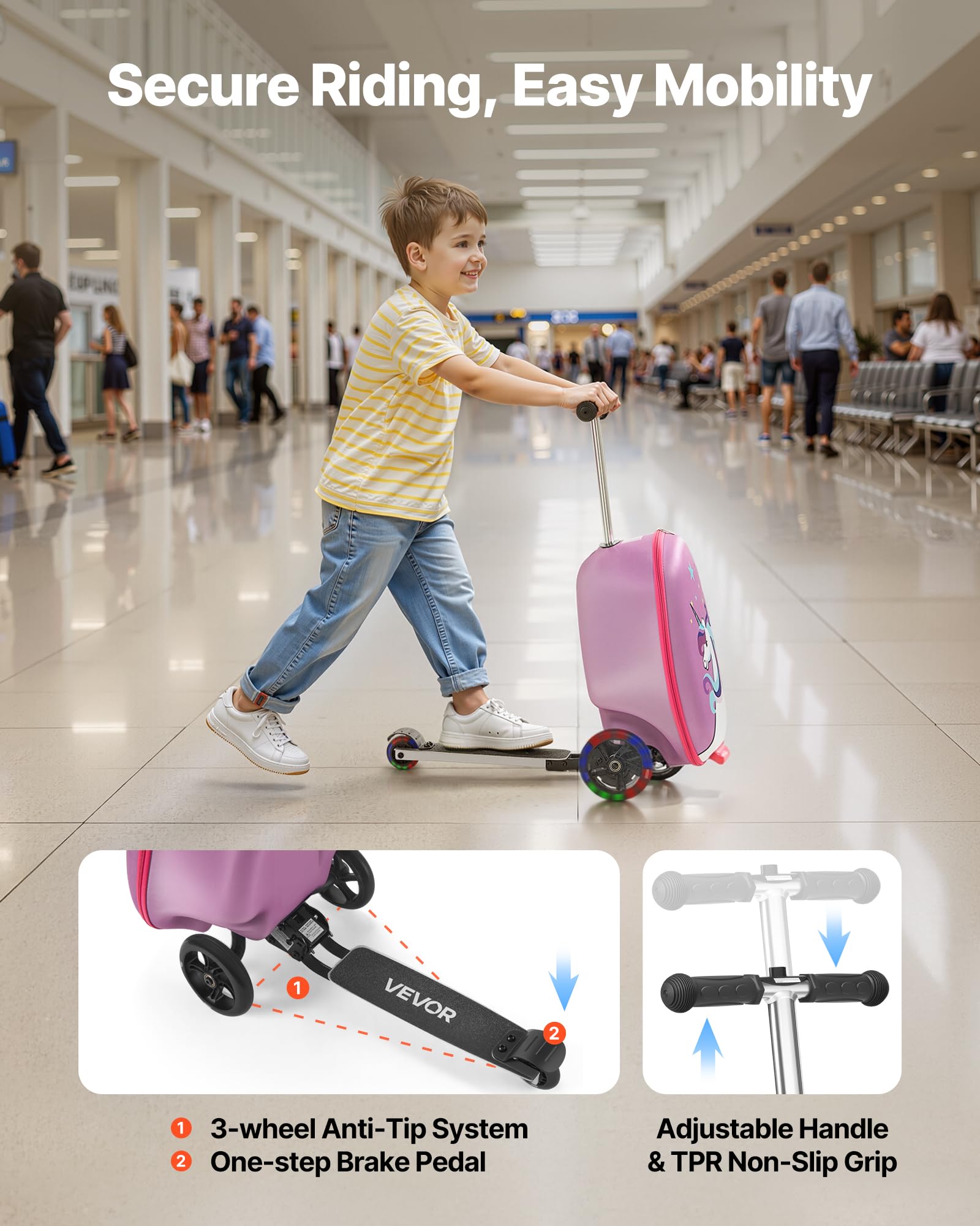 VEVOR Valigia per Monopattino da Viaggio 32,5 x 28,9 x 52,1 cm, Trolley per Scooter Carico max. 50 kg, Valigia per Scooter Impugnatura Antiscivolo in TPR, Monopattino Valigia Pieghevole, Viola