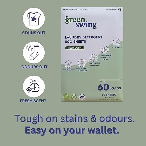 Miniatura 4 de Green Swing Hojas ecológicas de detergente para ropa  60 cargas (30 hojas)  Tiras de lavado  Nueva tecnología sin líquidos  Fácil de usar (sin