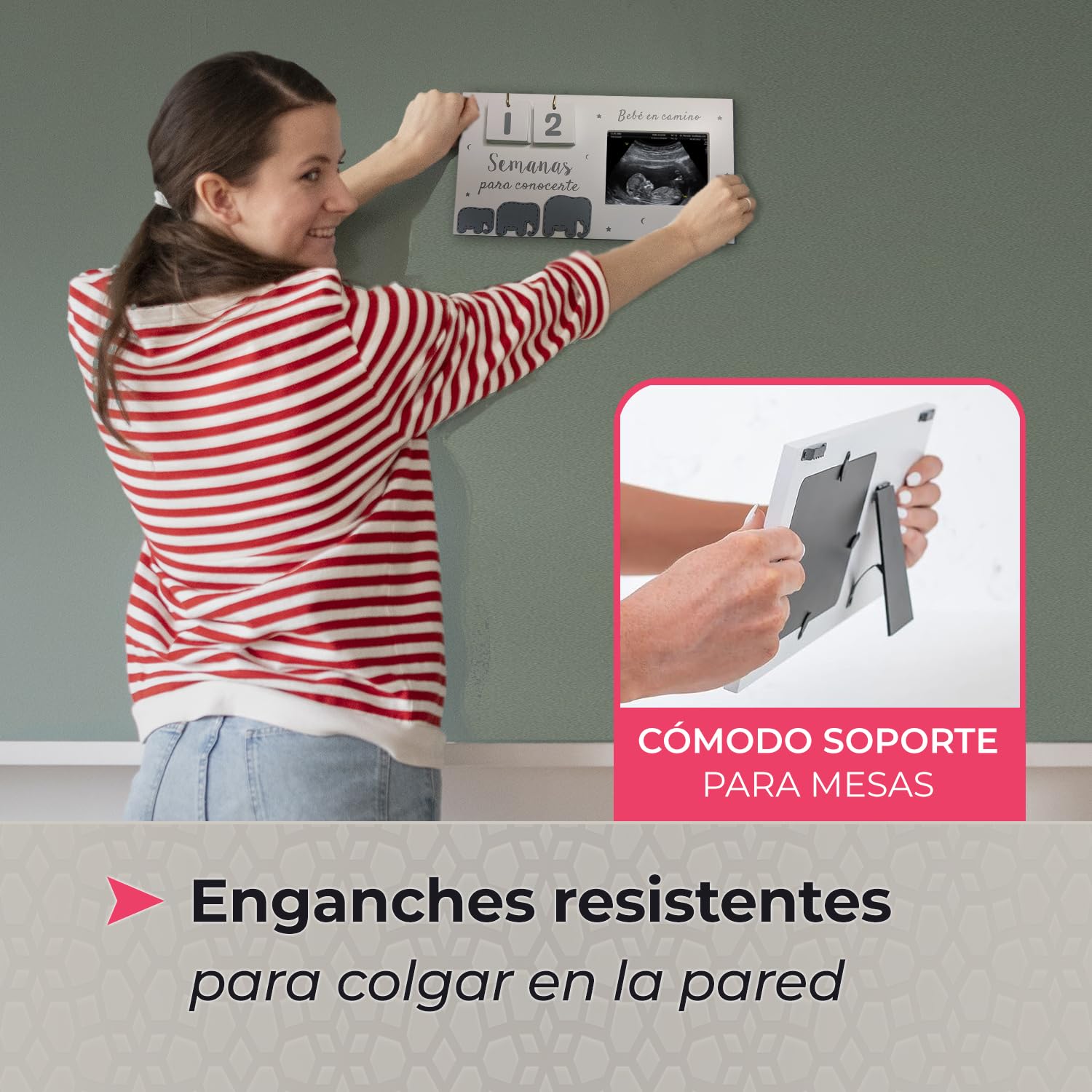 Regalos para embarazadas. Marco portafotos ecografia bebe calendario, regalos embarazadas originales, madre primeriza, anunciar embarazo abuelos, futuro papá, futura mamá, sorpresa embarazada