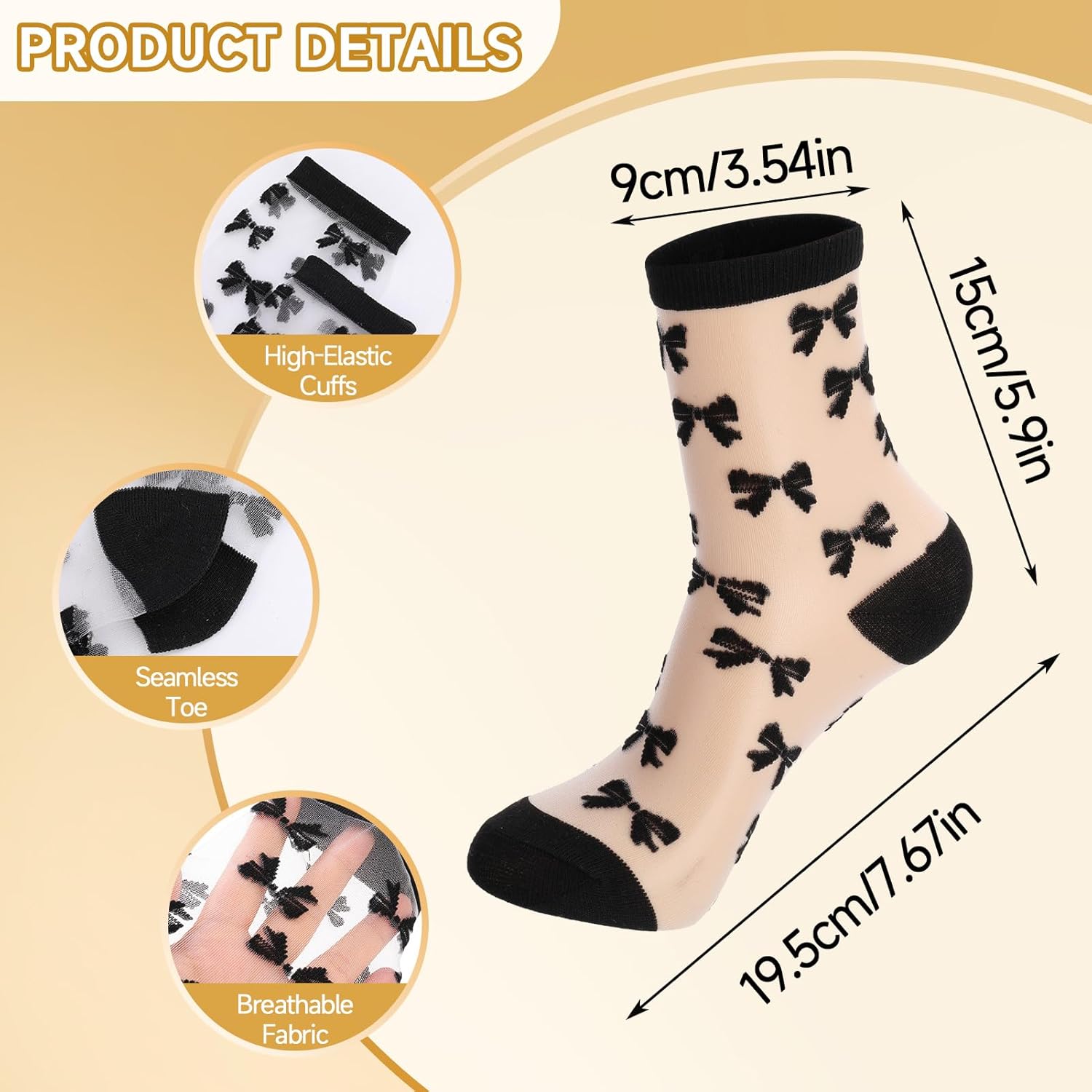 10 Pairs Sheer Socks Women Striped Plaid Mesh Dot Bow See Through Transparent Socks Summer - Image 4
