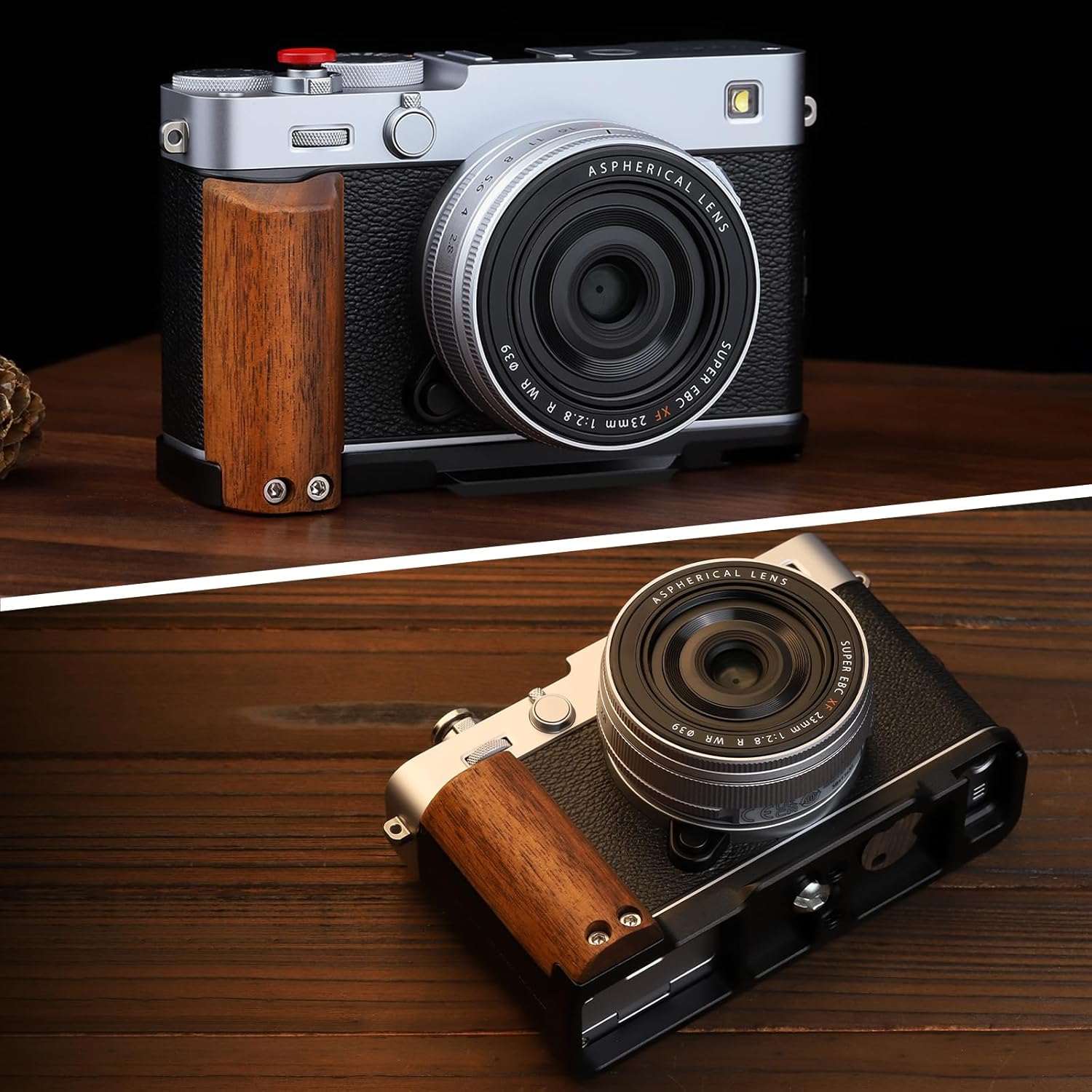 Leftfoto X-E5 Retro Handgrip L-Shape Bracket with Walnut Wooden Grip for Fujifilm X-E5 Camera,with Built-in Bottom Arca Quick Release Plate,Black - Image 2