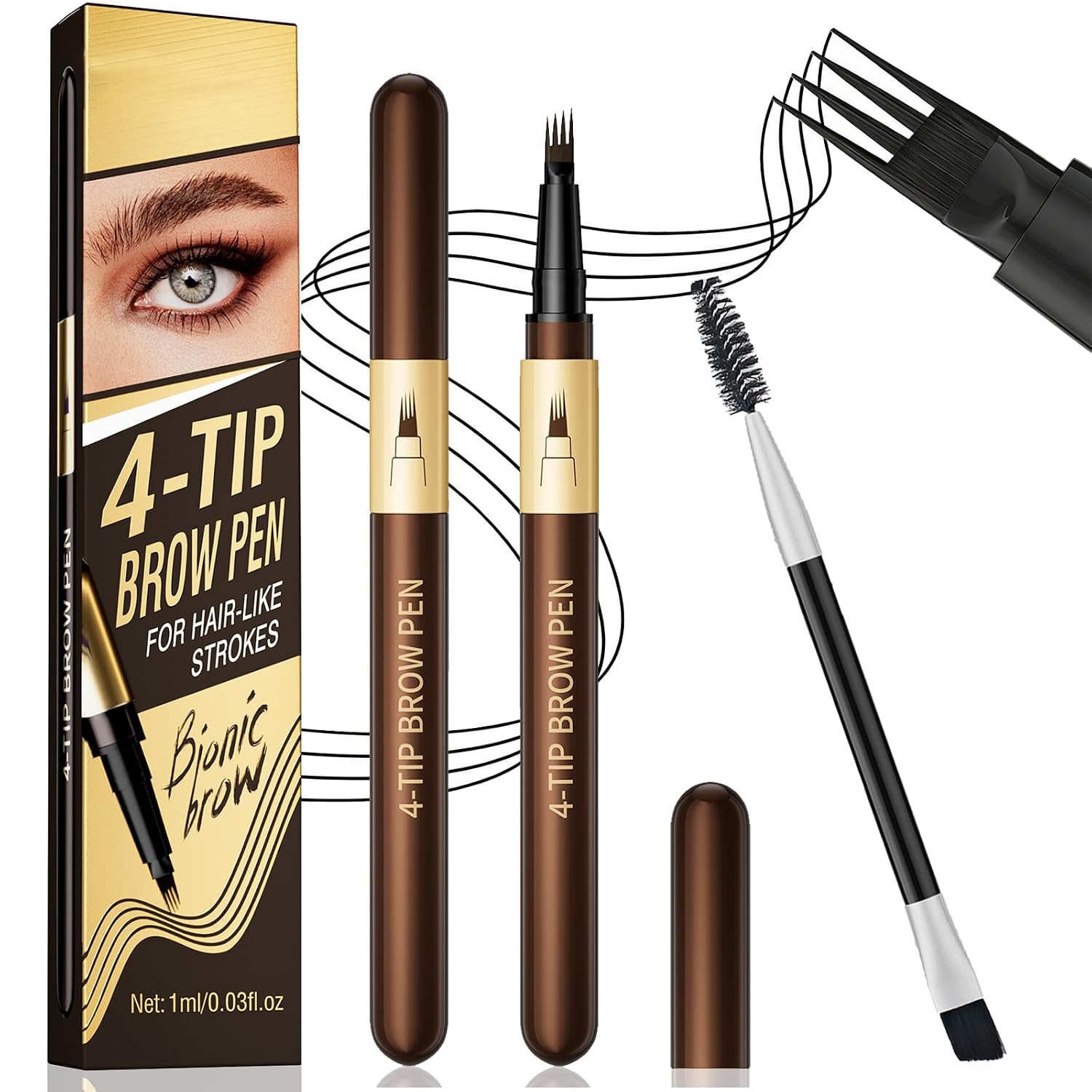 4-Tip Microblading Eyebrow Pen,Waterproof Sweatproof Long Lasting-Black