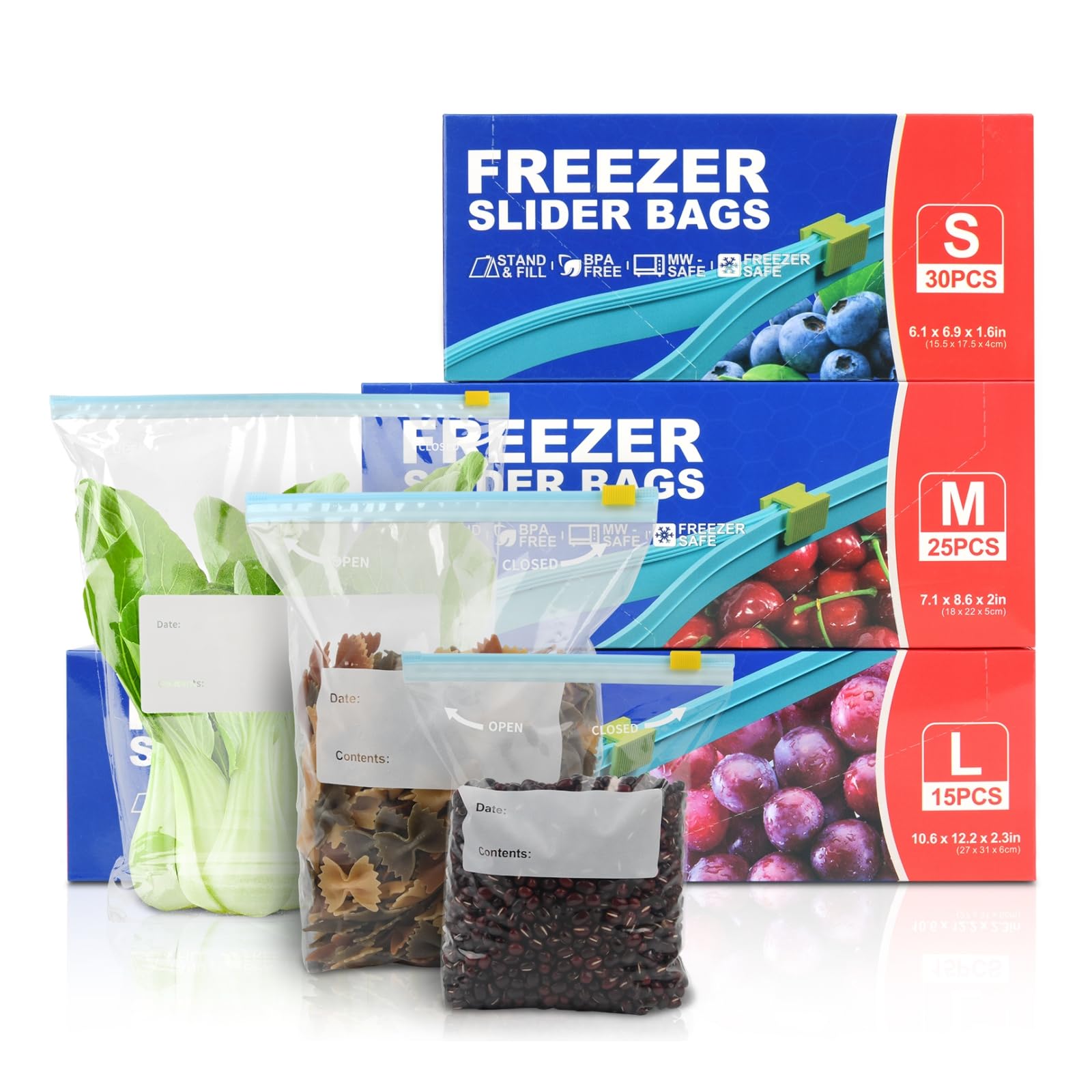 70PCS Zip Lock Food Storage Freezer Bags, TAIYUNWEI Reusable Sandwich Bags with Expandable Bottom-Freezer&Microwave Safe-Resealable for Sanwich, Fruit, Snack, Veggie, Grain, Meat (70PCS-3 Size(S/M/L))