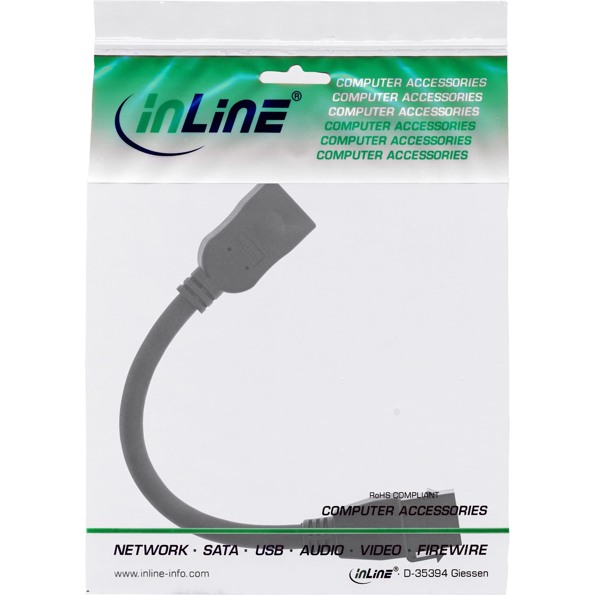 InLine® HDMI Keystone kabel adapterowy 4K/30Hz, gniazdo HDMI A, czarny, 0,2 m