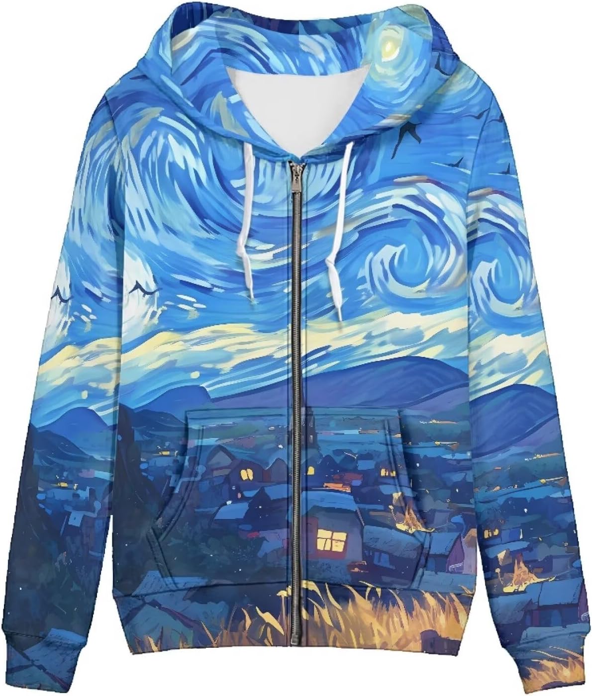 Biyejit Women's Novelty Print Zip Up Hoodies Long Sleeve Hooded Sweatshirt Jacket with Pocket