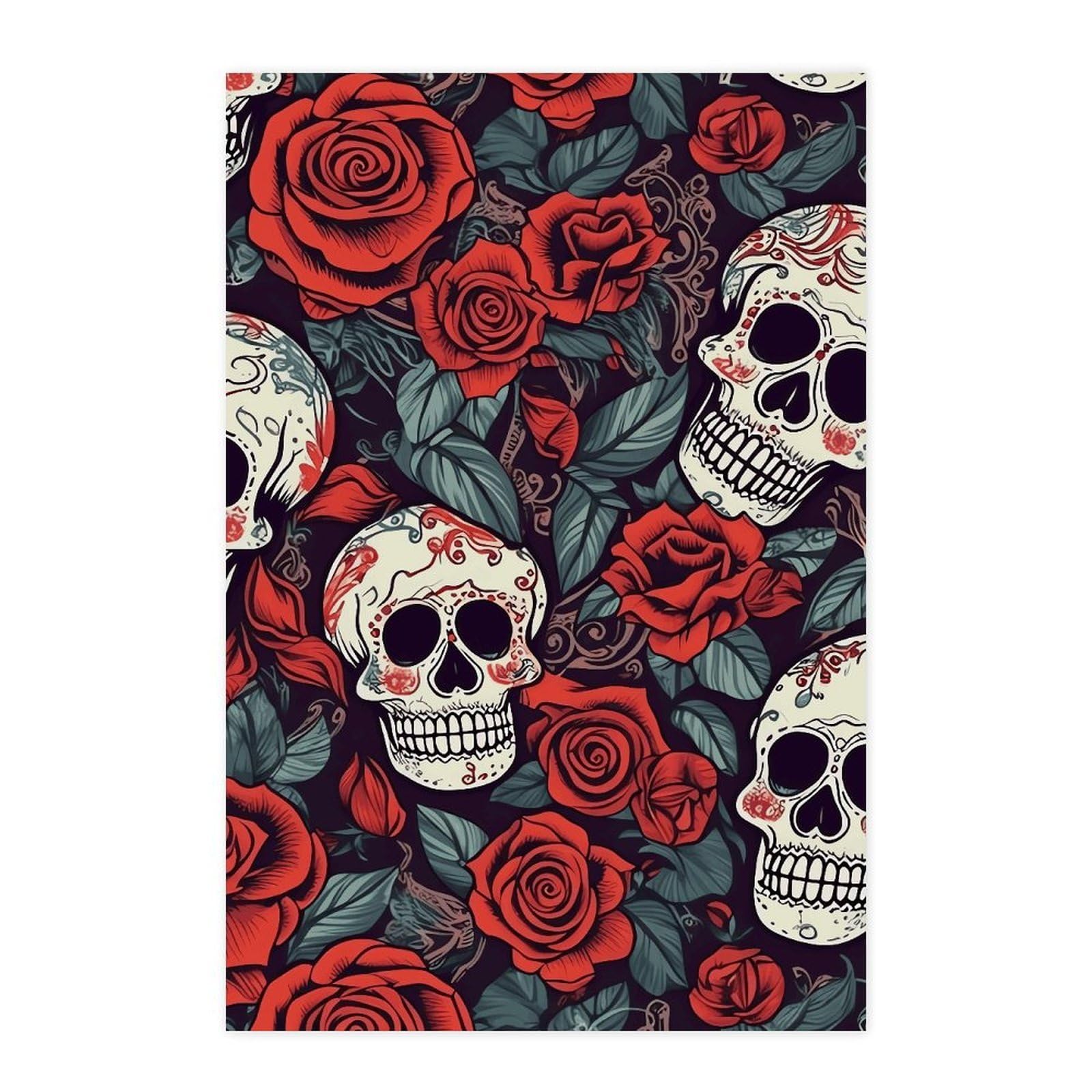 Poster crânes et roses papier amovible chambre et dortoir
