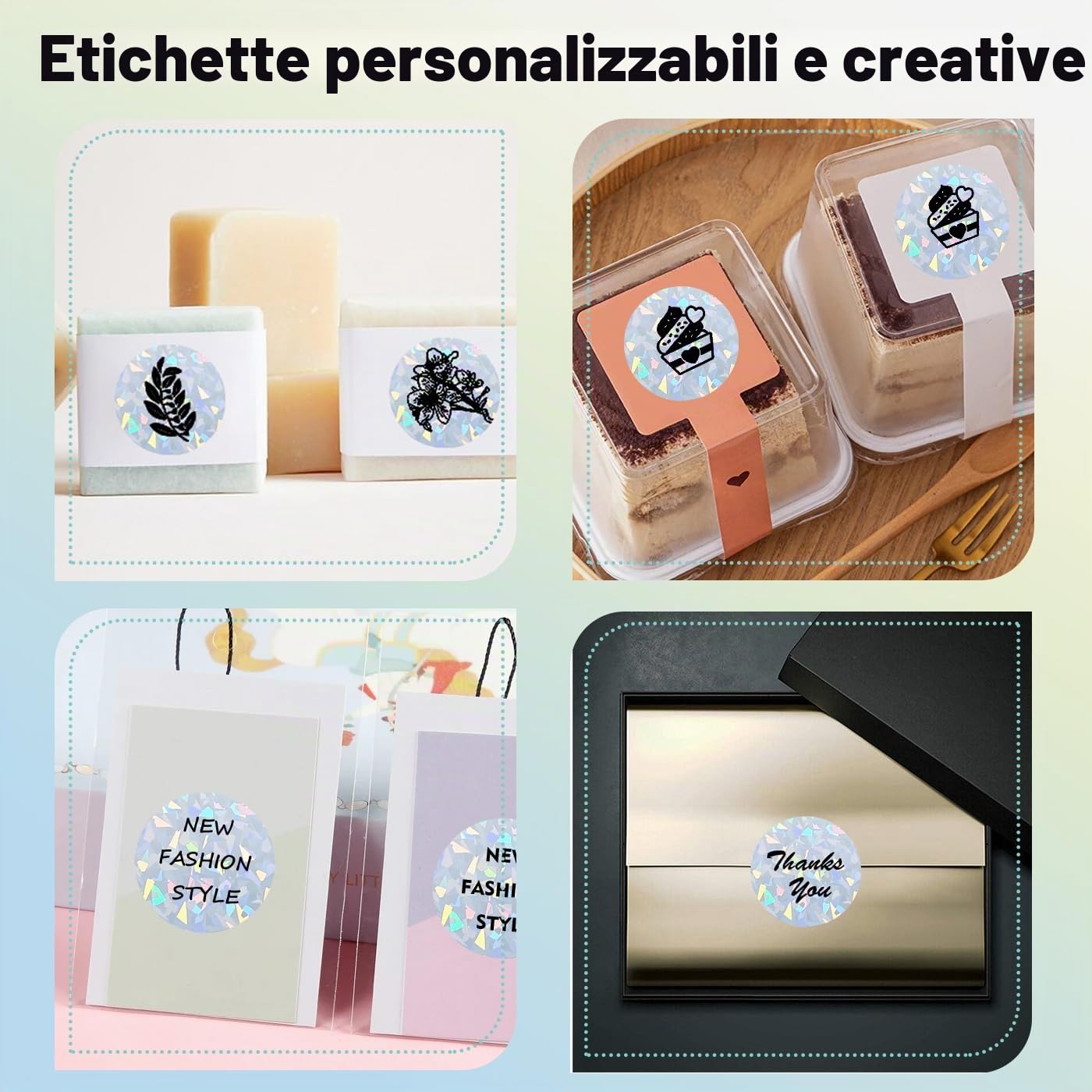 LENVII Argentate 50x50 mm Rotonde Etichetta Termica(Motivo Diamante)1040 pz | Olografiche Argento Etichetta, 8 Rotoli × 130,Resiste a Atrappi,Acqua,Olio,Graffi,Stampa Nitida e forte Adesione,per Termiche