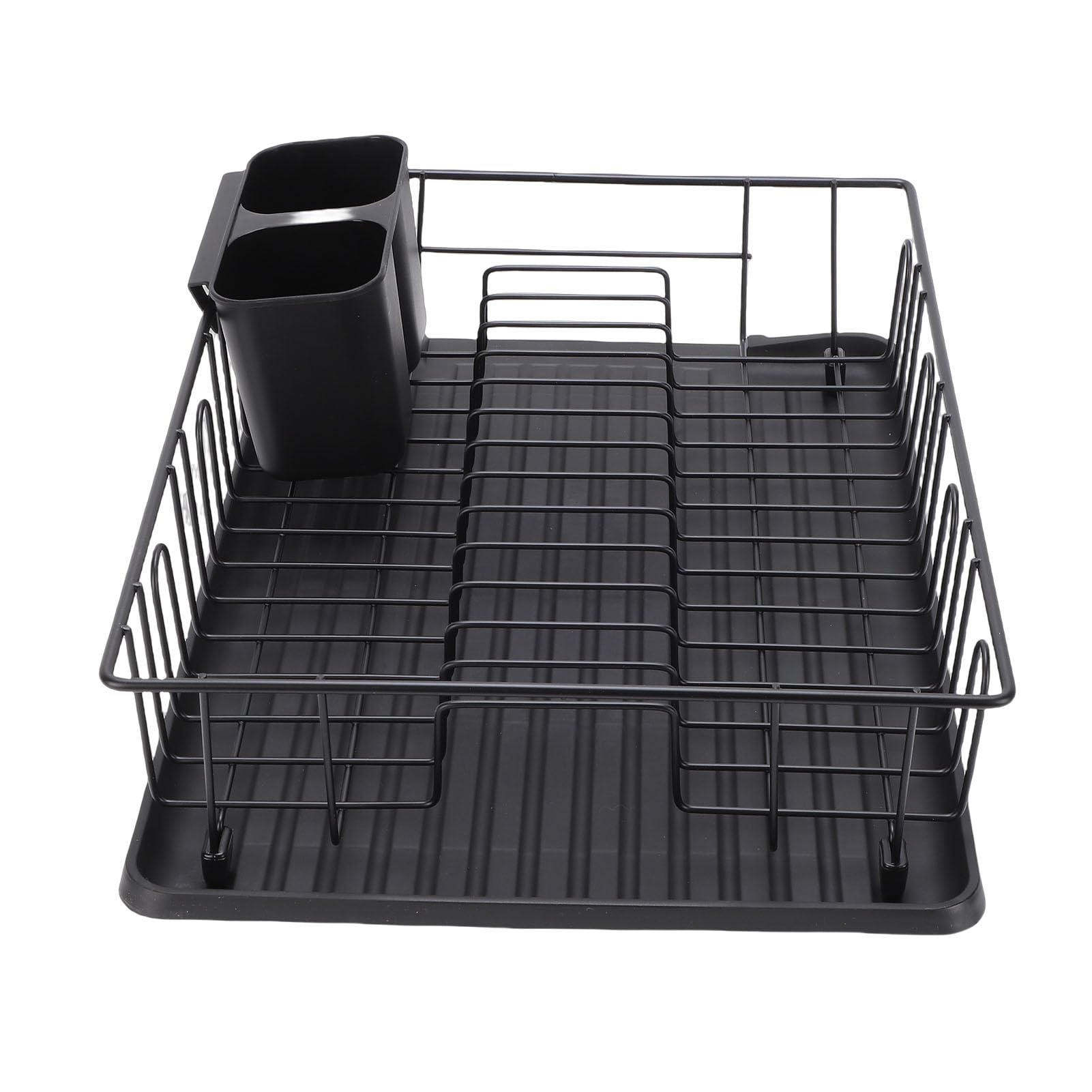 Cocoarm Geschirrtrockner, Abtropfgestell aus Eisendraht mit Abtropffläche aus ABS, 43 X 31 X 10 cm, Platzsparender Utensilienhalter für Teller, Schüsseln, Tassen auf der Küchentheke (Black)