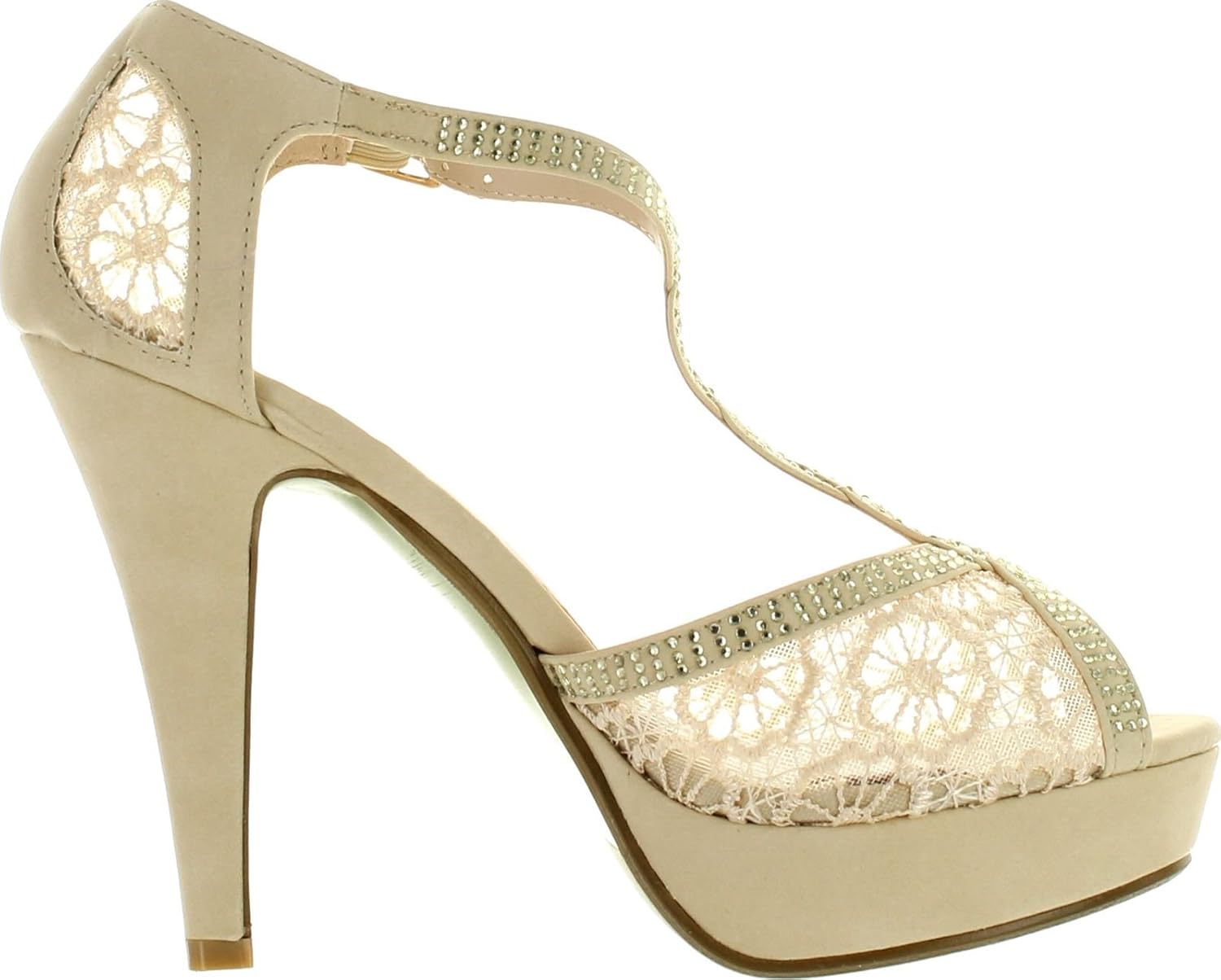 TOP Moda Womens Hy5 Formal Evening Party Lace Ankle T-Strap Peep Toe Stiletto High Heel Pumps - Image 2