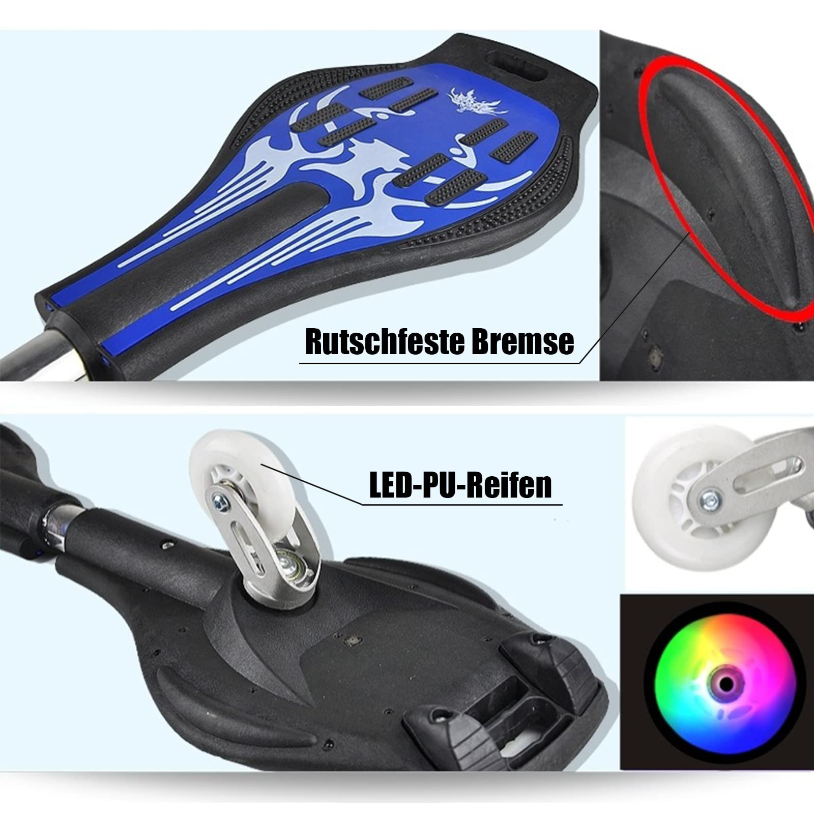 Waveboard Kinder ab 10 Jahre, Streetsurfing Waveboard Snakeboard mit Leuchtrollen, Waveboards mit Tasche und Zubehör, Skateboard für Mädchen und Junge, Belastbar Bis 100 kg