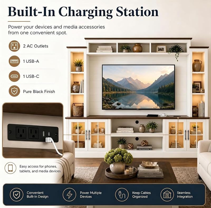 Farmhouse TV Stand 98" Entertainment Wall Unit with Barn Doors, White image 7