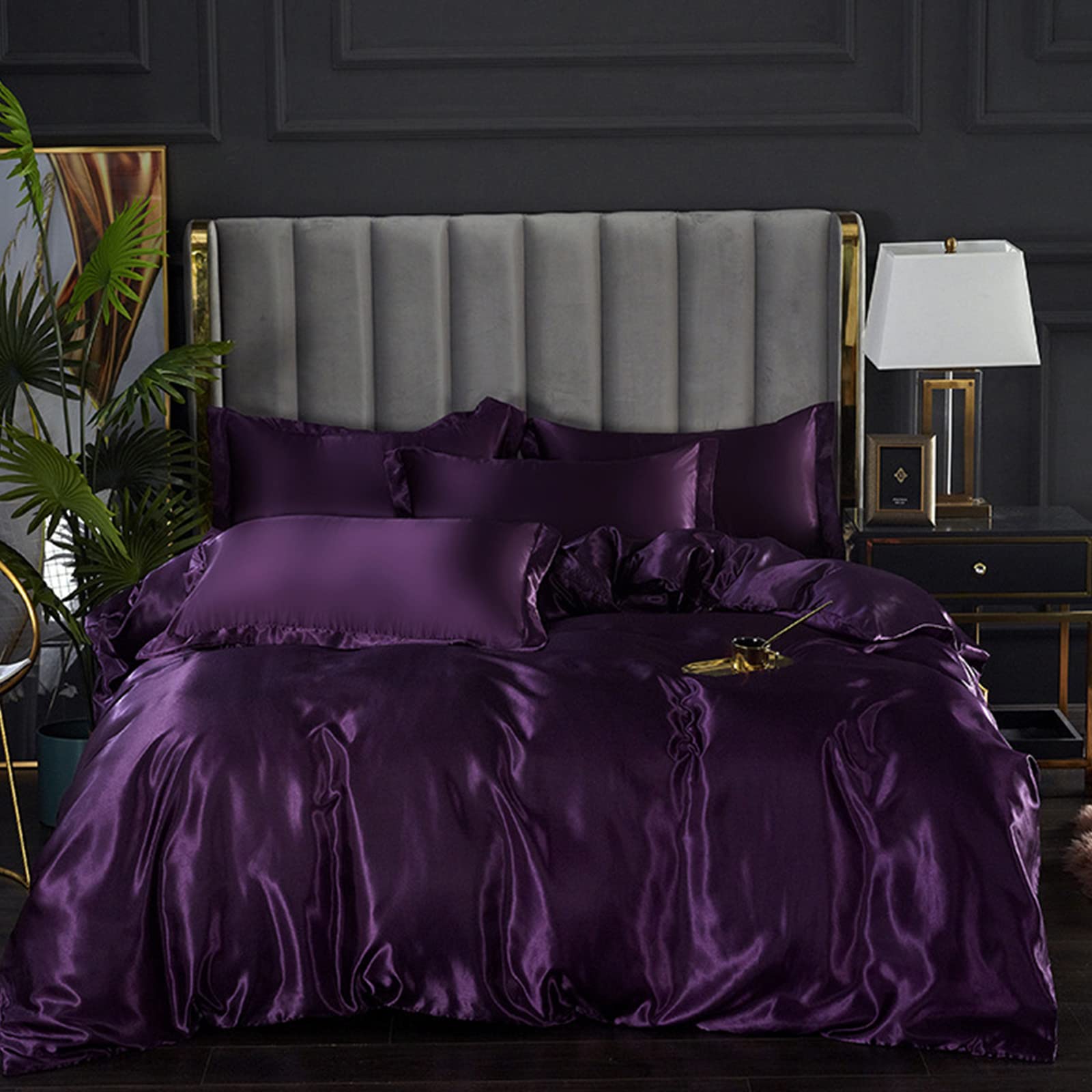 Housse De Couette Satinée Ultra Douce - 180x220 Cm, Lavable, Fermeture Éclair, Doré - Microfibre Respirante