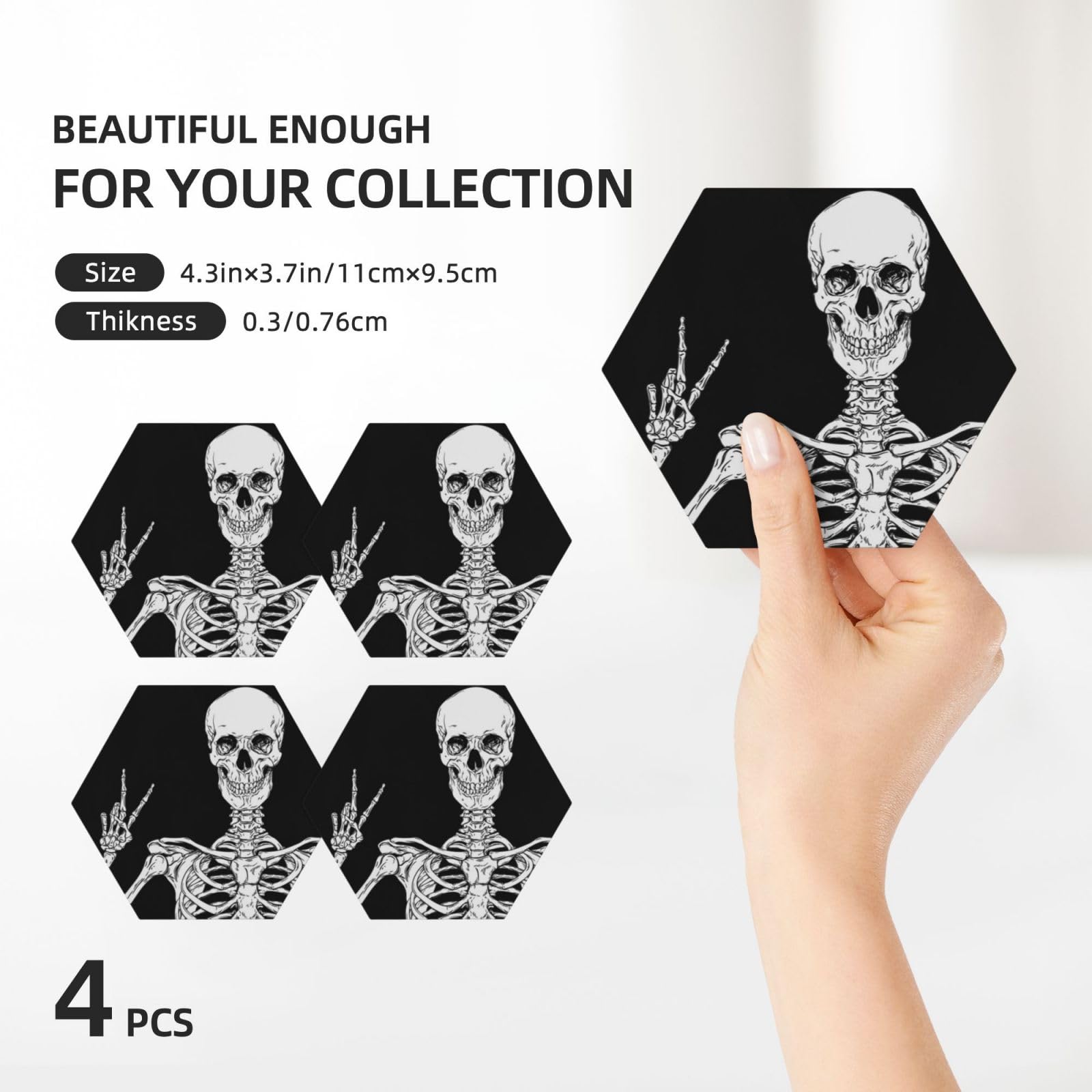 Set di 4 sottobicchieri decorativi in ceramica con stampa teschio