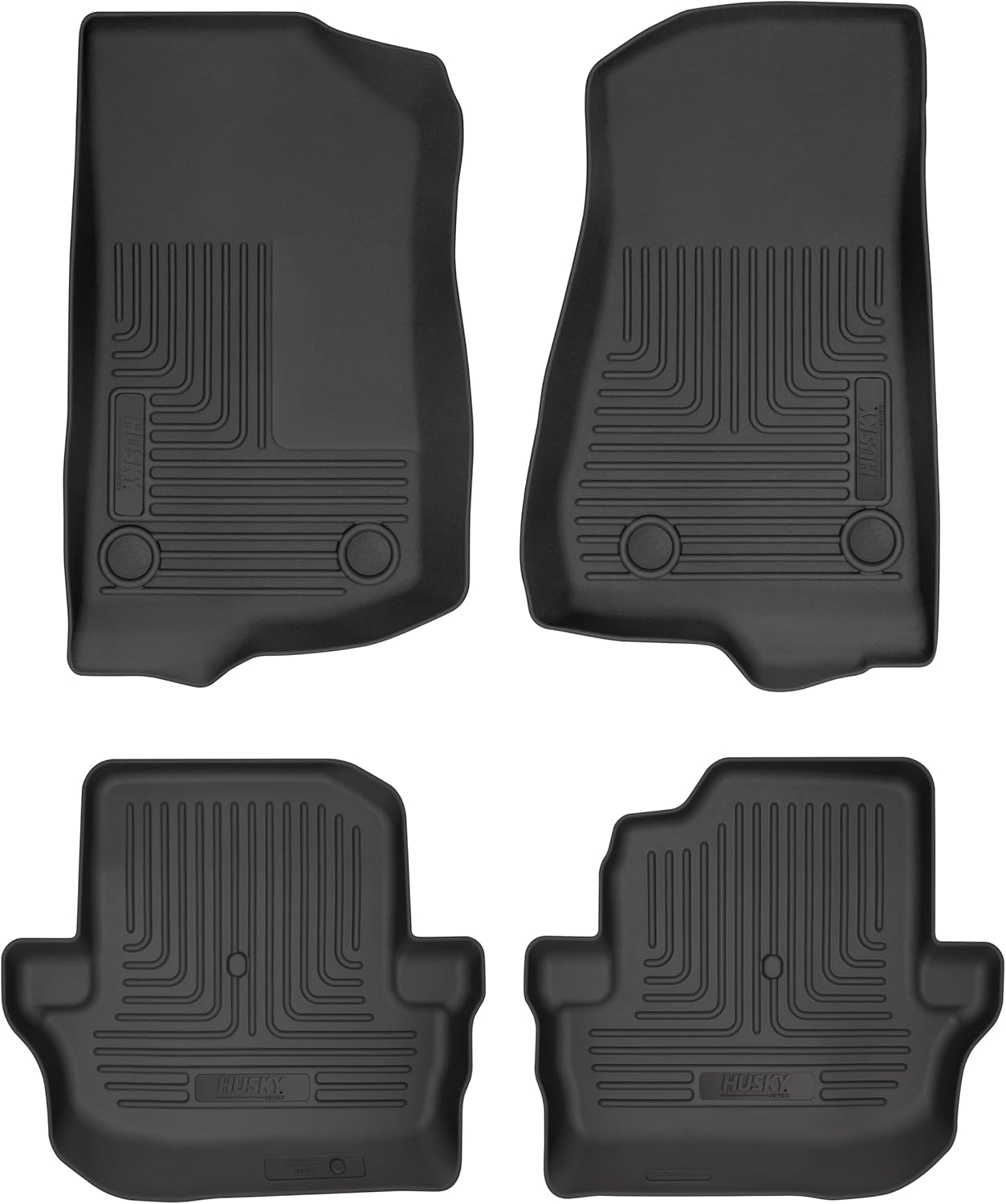Husky Liners Weatherbeater Floor Mats | Fits 2018-2025 Jeep Wrangler(JL), 2-Door | Front & 2nd Row - Black, 3-pc | 93991